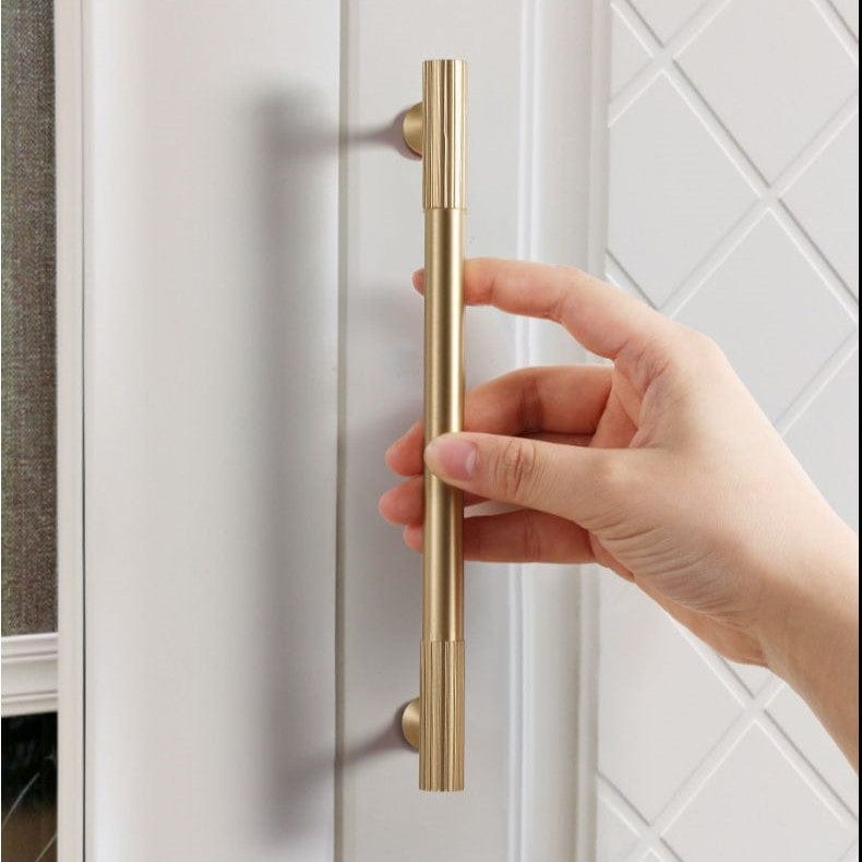 Goo-Ki Antique Brass Fluted Cabinet Handles Linear Knurled Solid Brass Drawer Knobs