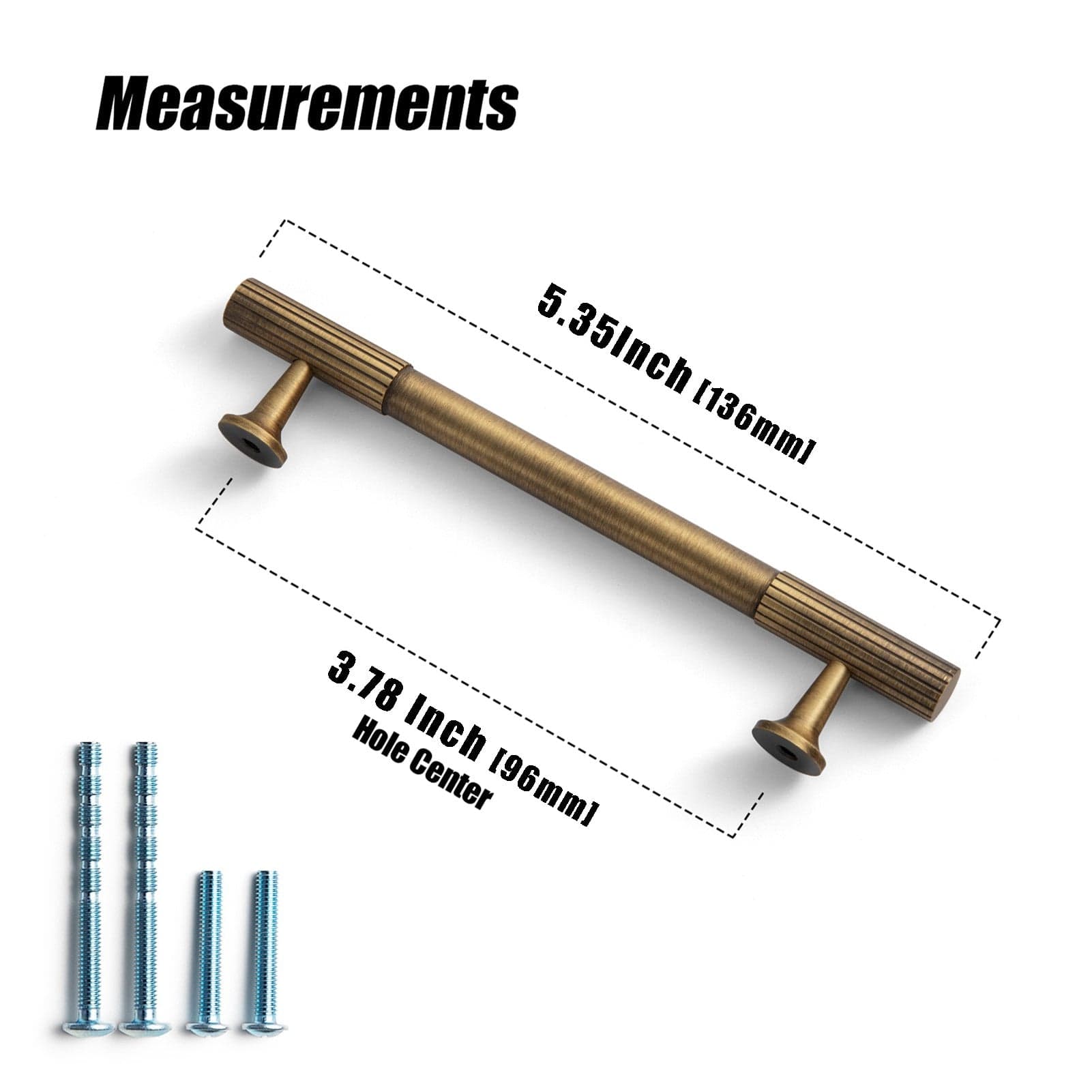 Goo-Ki Antique Brass Fluted Cabinet Handles Linear Knurled Solid Brass Drawer Knobs