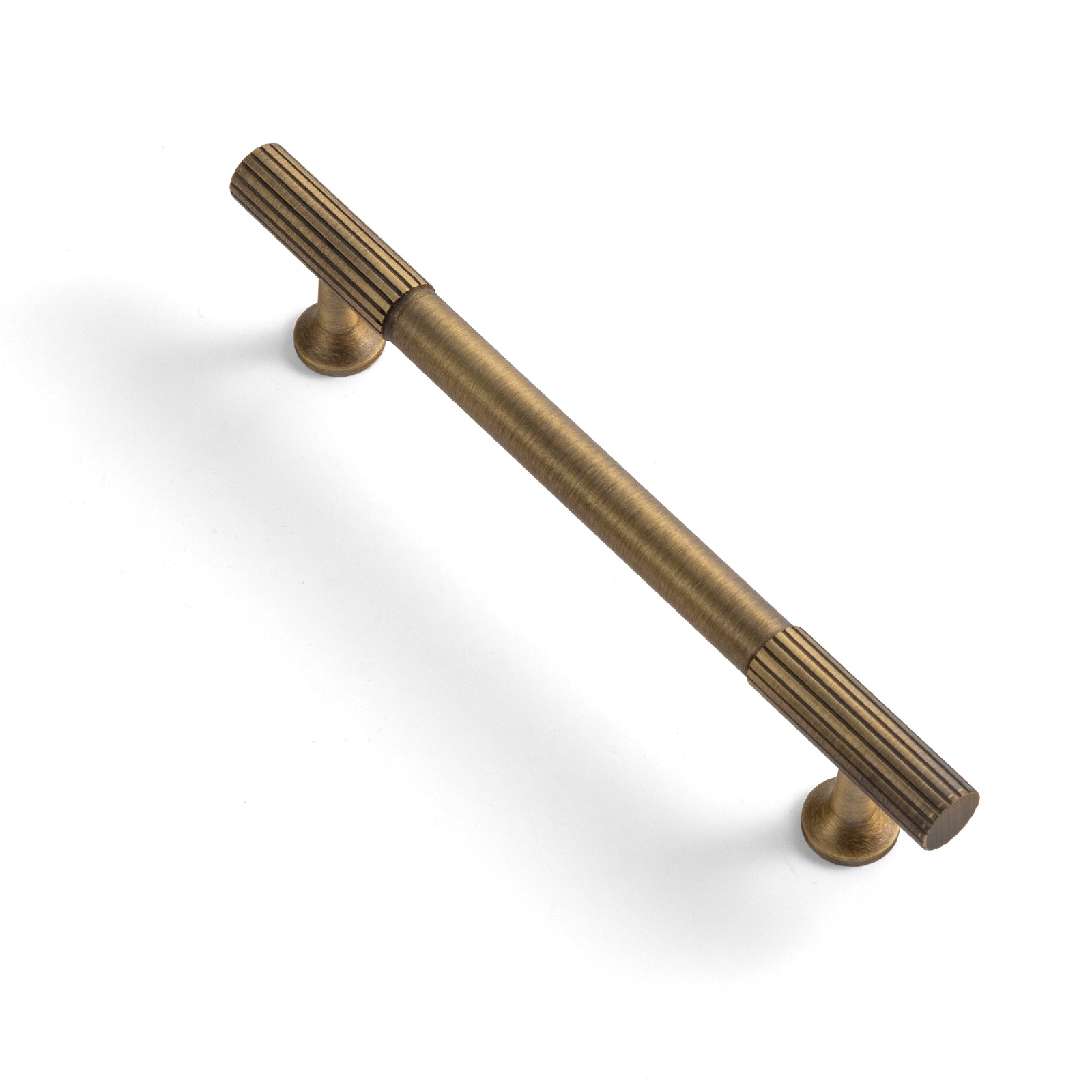 Goo-Ki Antique Brass Fluted Cabinet Handles Linear Knurled Solid Brass Drawer Knobs