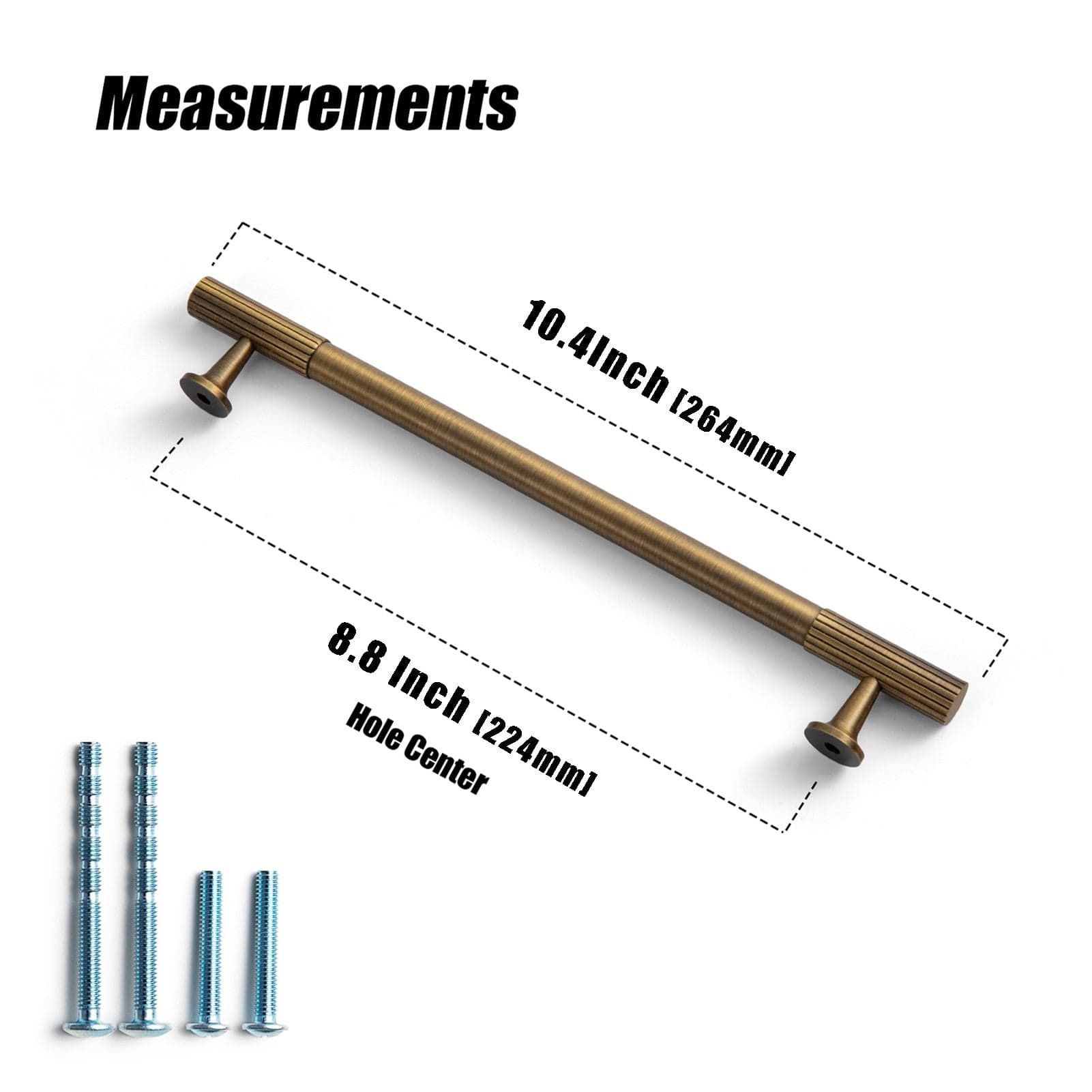 Goo-Ki Antique Brass Fluted Cabinet Handles Linear Knurled Solid Brass Drawer Knobs