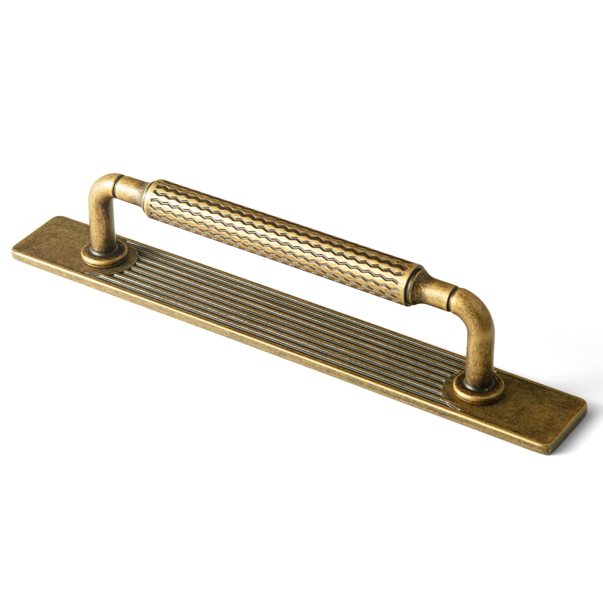 Goo-Ki Antique Brass / G / 5'' Hole Center 2 Pack Industrial Vintage Zinc Alloy Drawer Pull, Knurled Handle with Decorative Ribbed Backplate