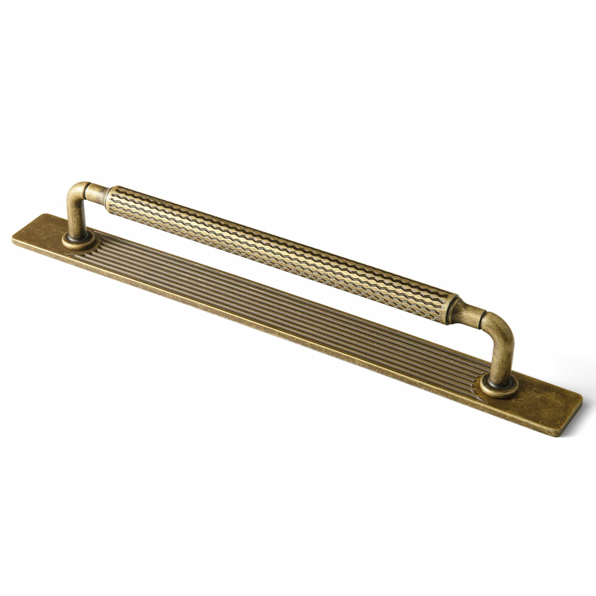 Goo-Ki Antique Brass / G / 7.6'' Hole Center 2 Pack Industrial Vintage Zinc Alloy Drawer Pull, Knurled Handle with Decorative Ribbed Backplate