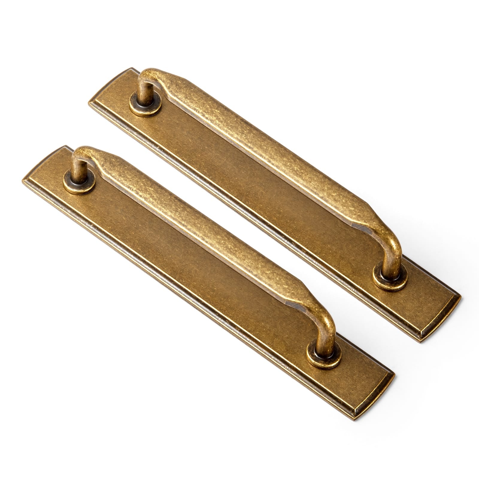 Goo-Ki Antique Brass / G011 / 5'' Hole Center 2 Pack Elegant Vintage Zinc Alloy Cabinet Handles with Long Backplate, Classic Furniture Hardware for Cabinets, Wardrobes & Dressers