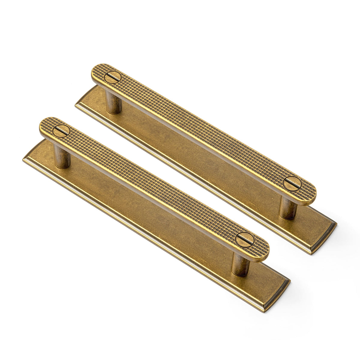 Goo-Ki Antique Brass / G011 / 5'' Hole Center 2 Pack Mid-Century Cabinet Pulls, Zinc Alloy Drawer Handles with Embossed Grid Backplate, Kitchen & Furniture Replacement Hardware