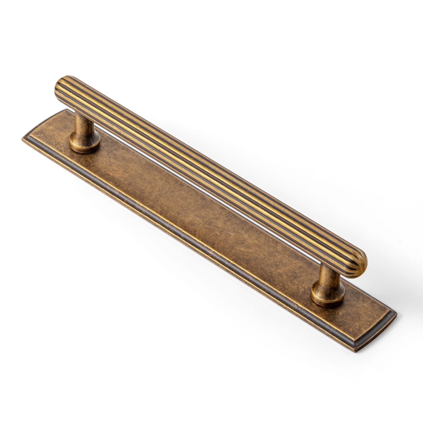Goo-Ki Antique Brass / G011 / 5'' Hole Center 2 Pack Ribbed Fluted Cabinet Pull Handle with Backplate, Vintage Zinc Alloy Drawer Bar Pull