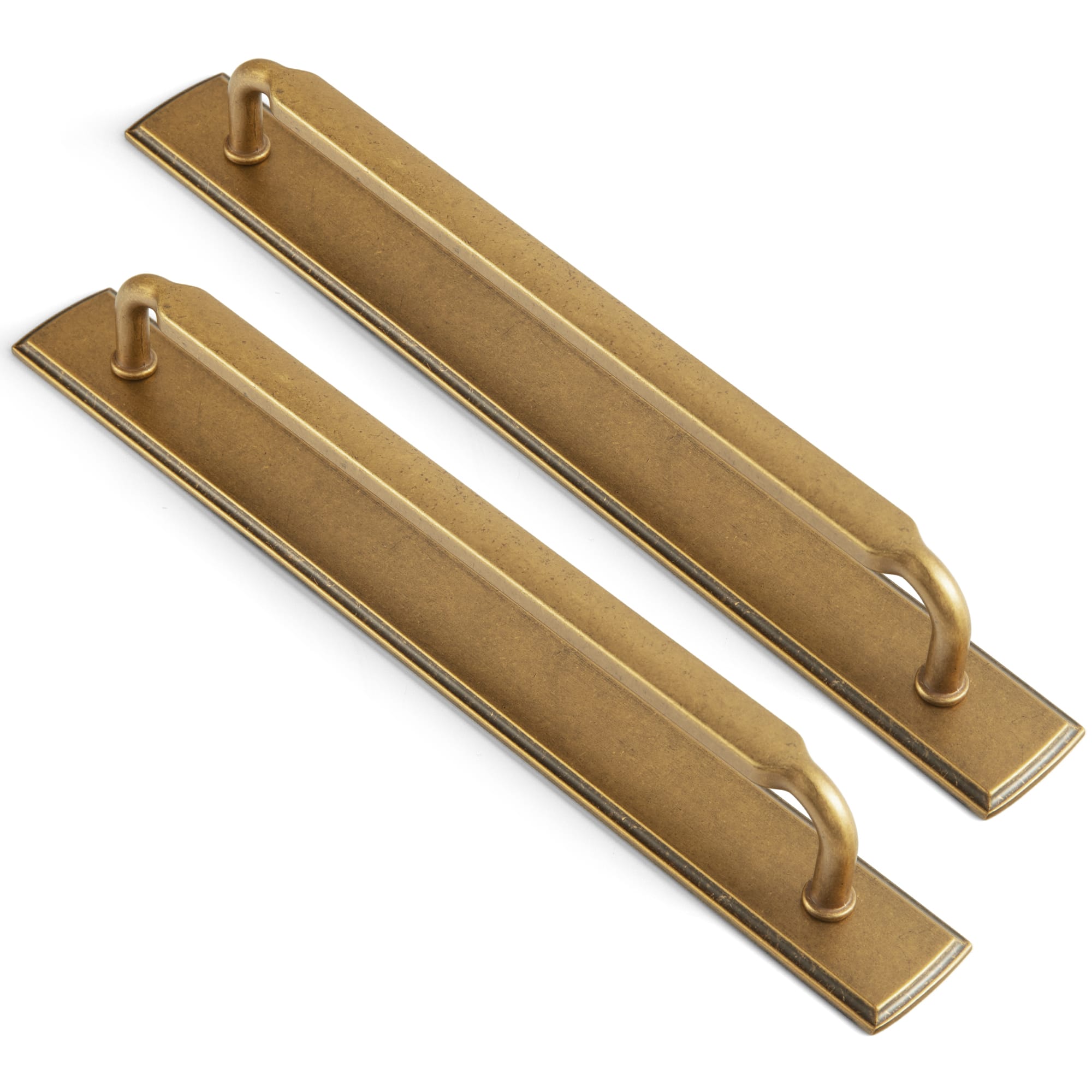 Goo-Ki Antique Brass / G011 / 7.6'' Hole Center 2 Pack Antique Brass Cabinet Pulls with Back Plate Zinc Alloy Drawer Handle with Long Back Plate