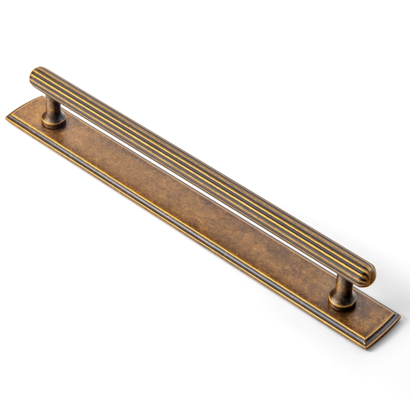 Goo-Ki Antique Brass / G011 / 7.6'' Hole Center 2 Pack Ribbed Fluted Cabinet Pull Handle with Backplate, Vintage Zinc Alloy Drawer Bar Pull
