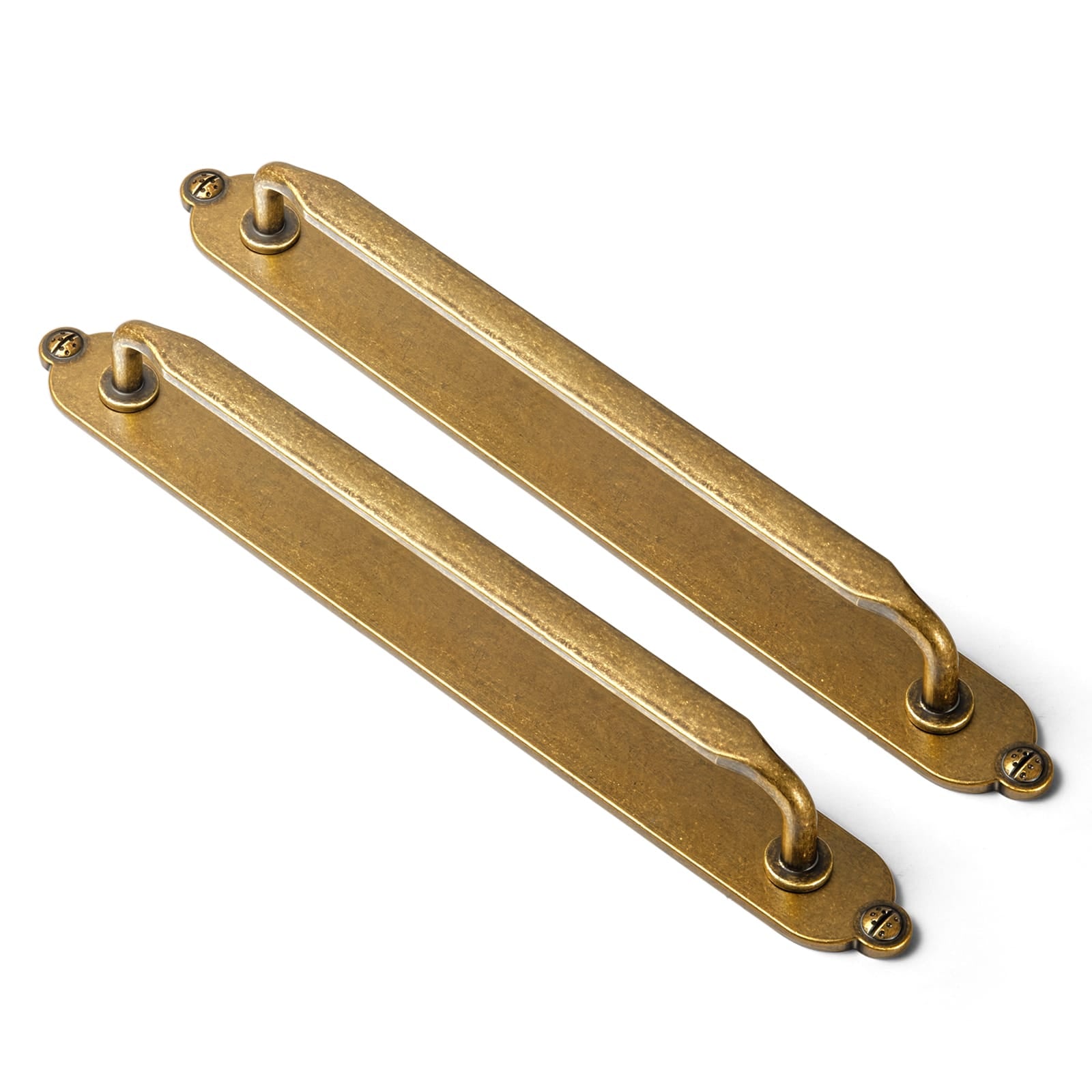 Goo-Ki Antique Brass / G013 / 7.6'' Hole Center 2 Pack Elegant Vintage Zinc Alloy Cabinet Handles with Long Backplate, Classic Furniture Hardware for Cabinets, Wardrobes & Dressers