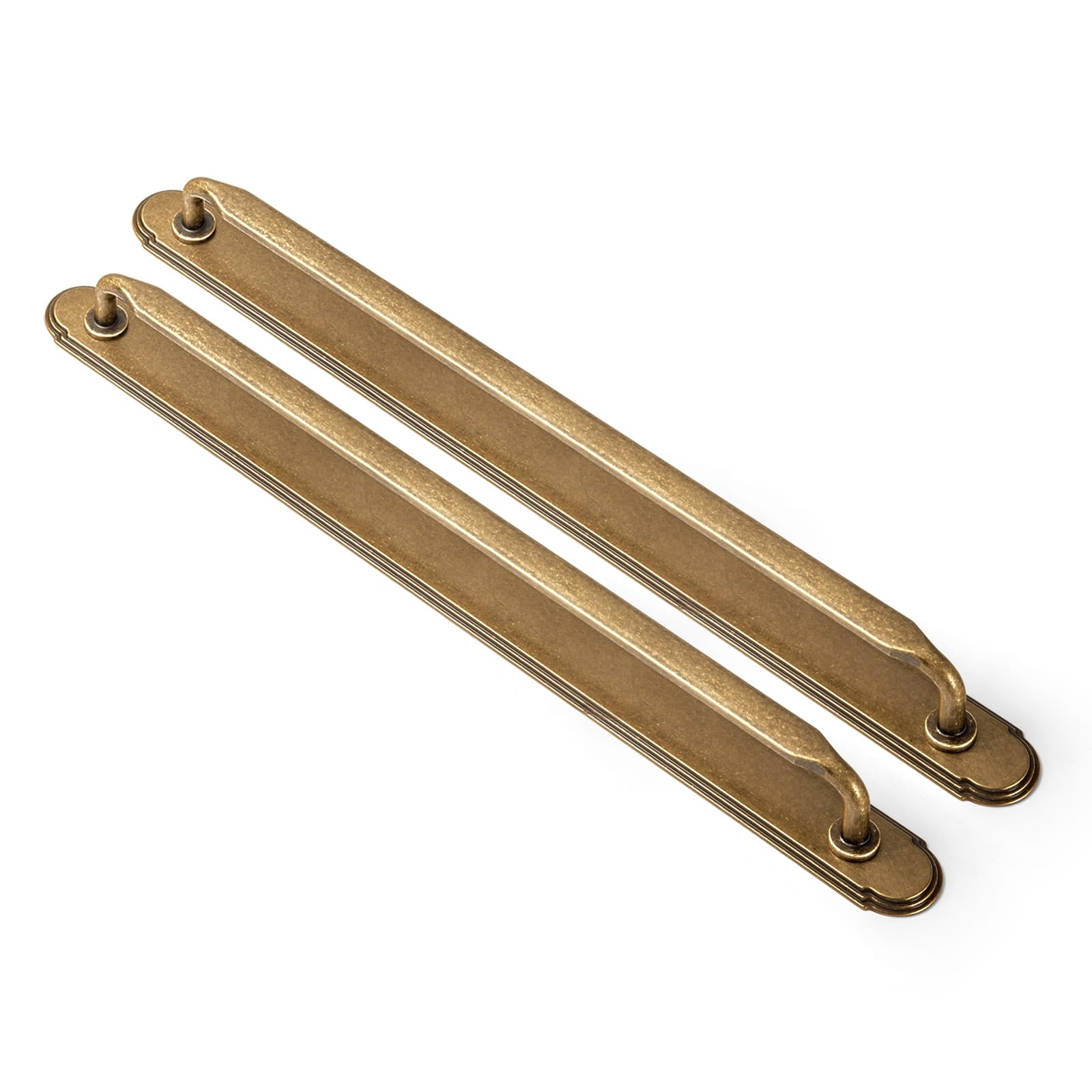 Goo-Ki Antique Brass / G014 / 12.6'' Hole Center 2 Pack Elegant Vintage Zinc Alloy Cabinet Handles with Long Backplate, Classic Furniture Hardware for Cabinets, Wardrobes & Dressers