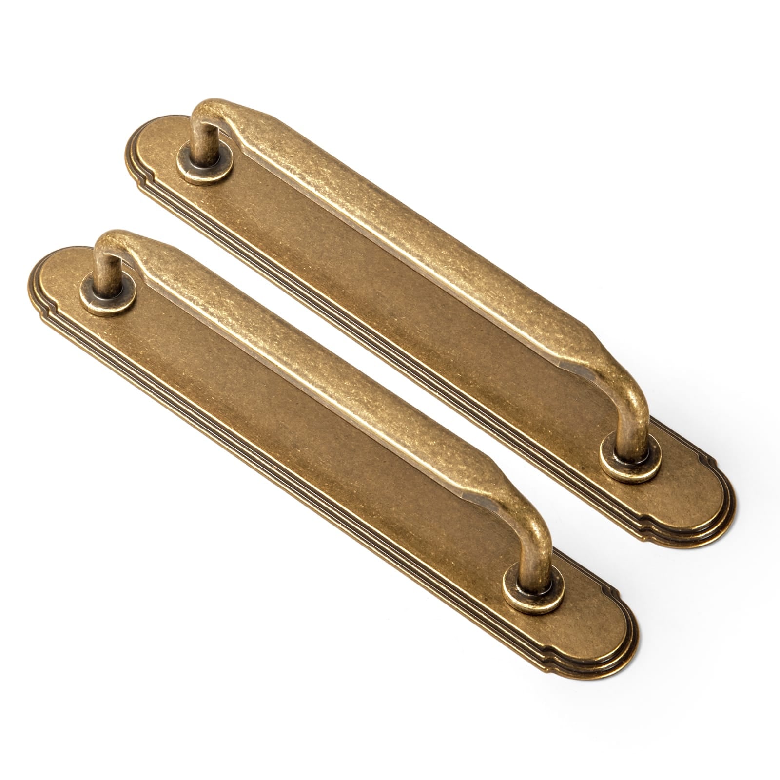 Goo-Ki Antique Brass / G014 / 5'' Hole Center 2 Pack Elegant Vintage Zinc Alloy Cabinet Handles with Long Backplate, Classic Furniture Hardware for Cabinets, Wardrobes & Dressers