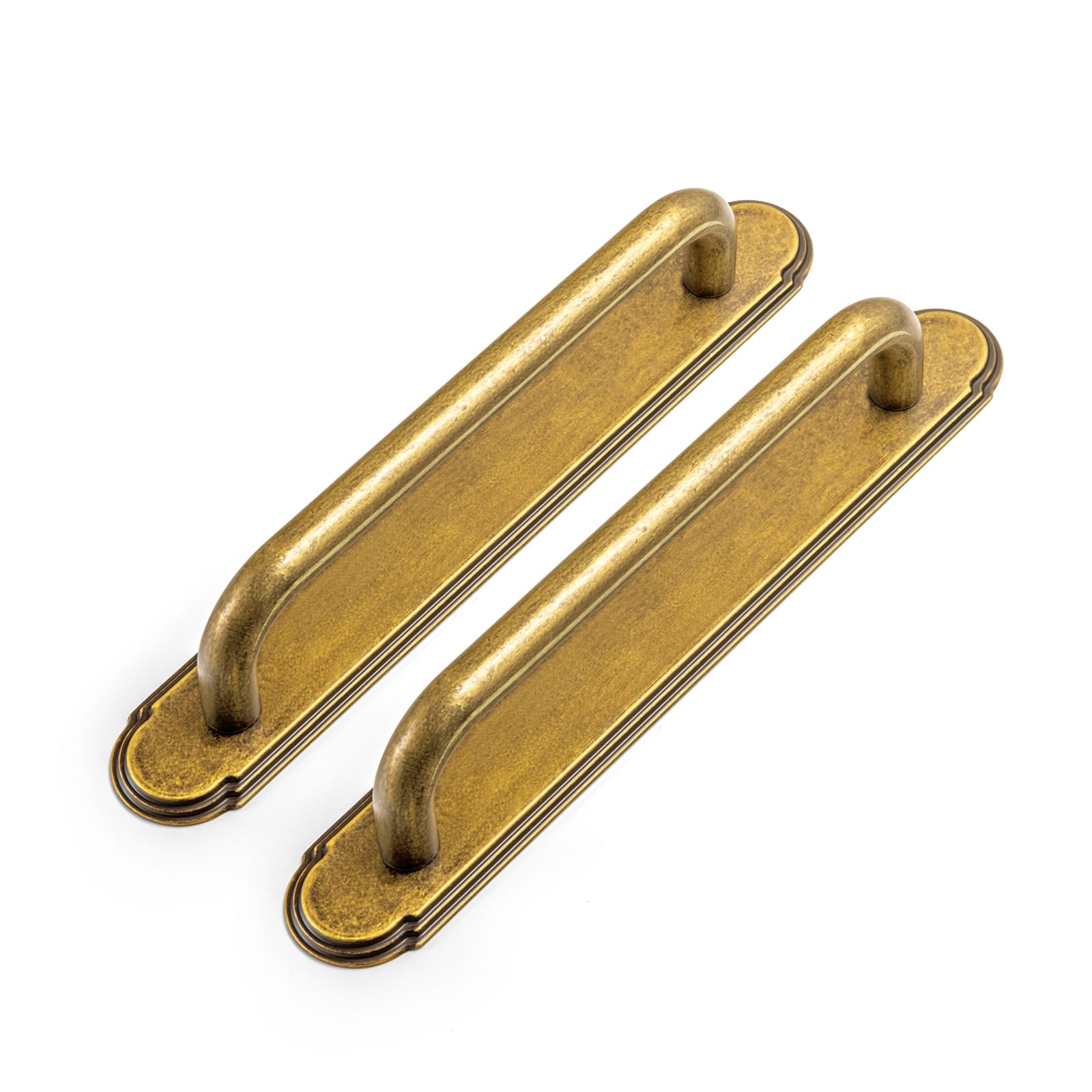 Goo-Ki Antique Brass / G014 / 5'' Hole Center 2 Pack Modern Geometric Zinc Alloy Cabinet Pulls with Back Plate Sleek Curved Sturdy Cabinet Handles