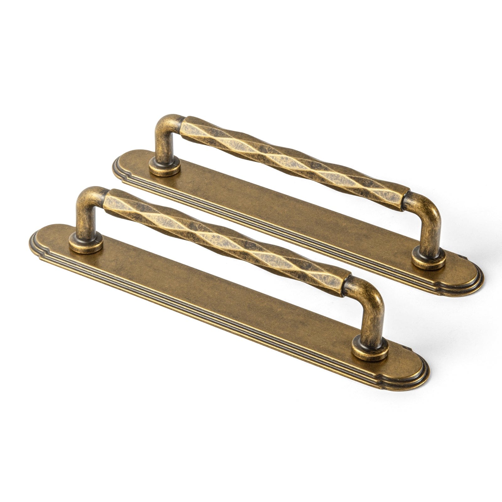 Goo-Ki Antique Brass / G014 / 5'' Hole Center 2 Pack Zinc Alloy Drawer Pulls with Back Plate Twisted Design Decorative Handles for Kitchen Cabinets
