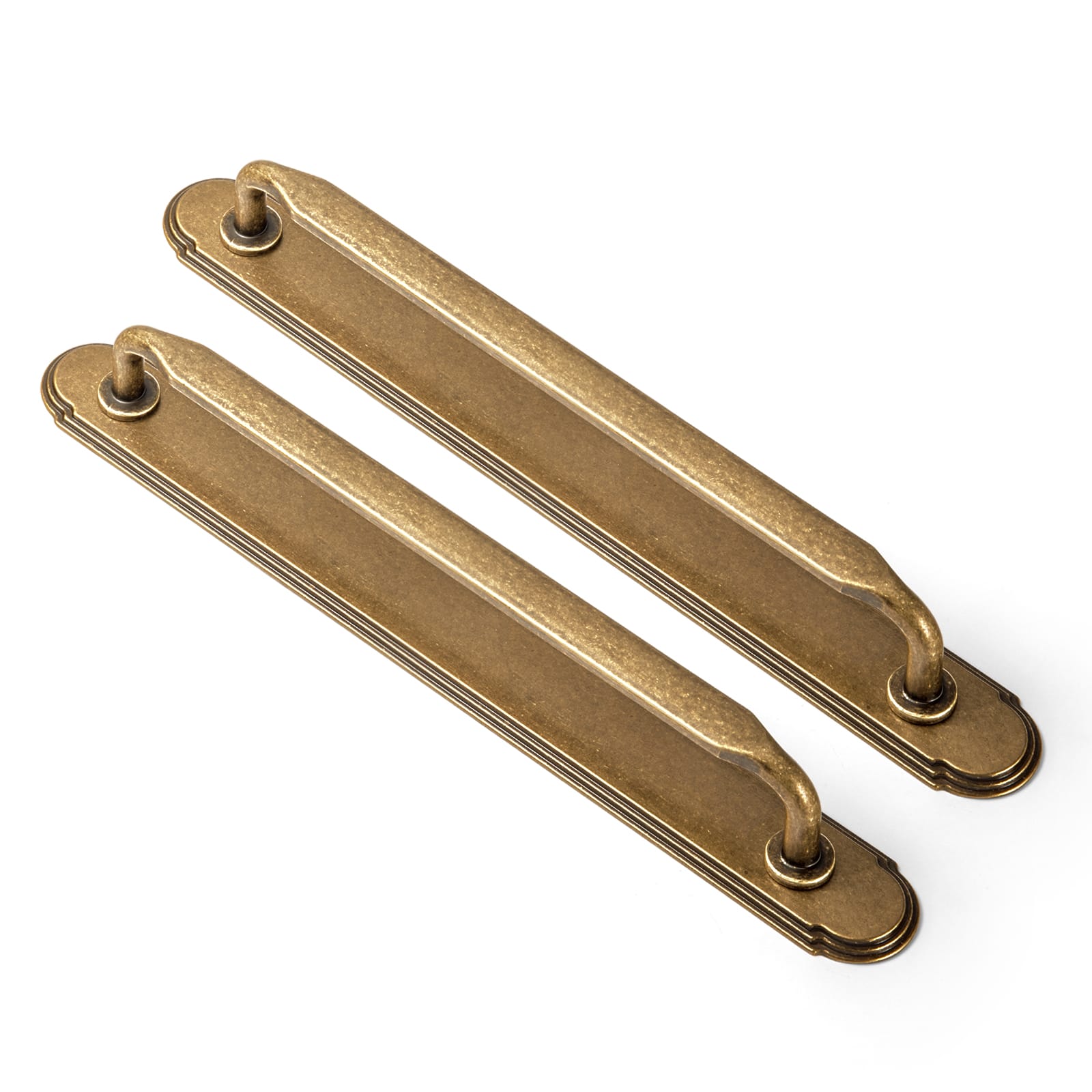 Goo-Ki Antique Brass / G014 / 7.6'' Hole Center 2 Pack Elegant Vintage Zinc Alloy Cabinet Handles with Long Backplate, Classic Furniture Hardware for Cabinets, Wardrobes & Dressers