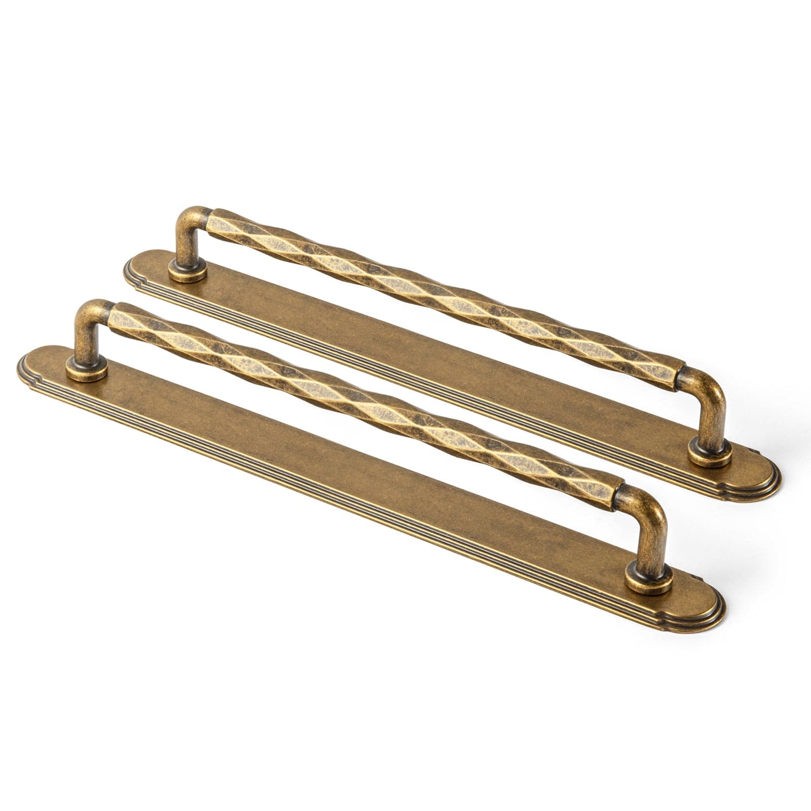 Goo-Ki Antique Brass / G014 / 7.6'' Hole Center 2 Pack Zinc Alloy Drawer Pulls with Back Plate Twisted Design Decorative Handles for Kitchen Cabinets