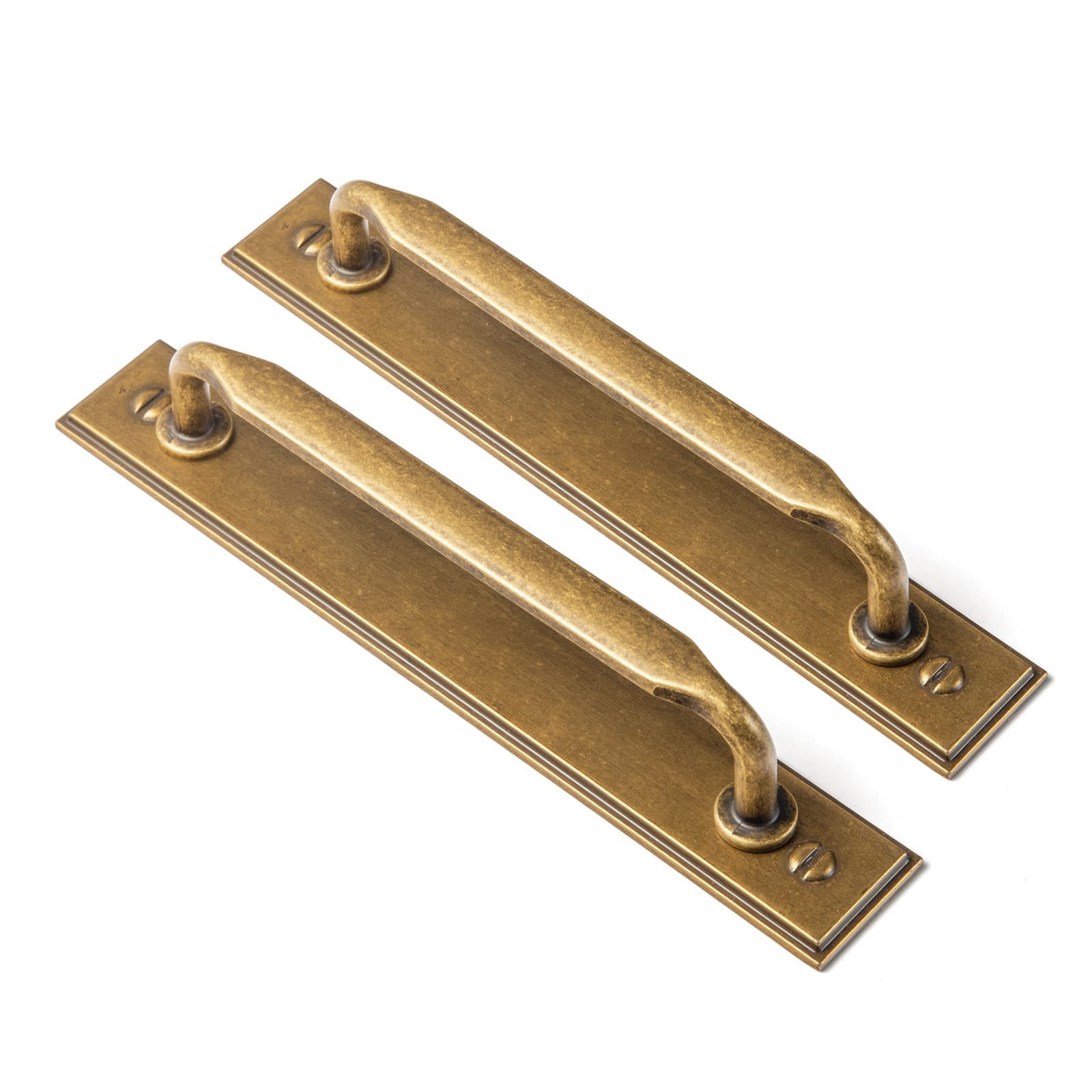 Goo-Ki Antique Brass / G015 / 5'' Hole Center 2 Pack Elegant Vintage Zinc Alloy Cabinet Handles with Long Backplate, Classic Furniture Hardware for Cabinets, Wardrobes & Dressers