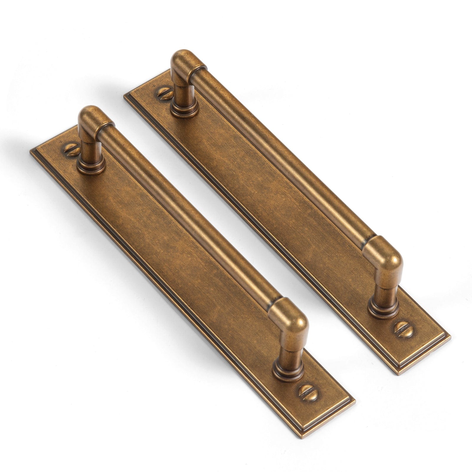 2 Pack Industrial Pipe - Shaped Zinc Alloy Cabinet Pulls with Back Plate Set Antique Brass / G015 / 5'' Hole Center, image size:1600x1600
