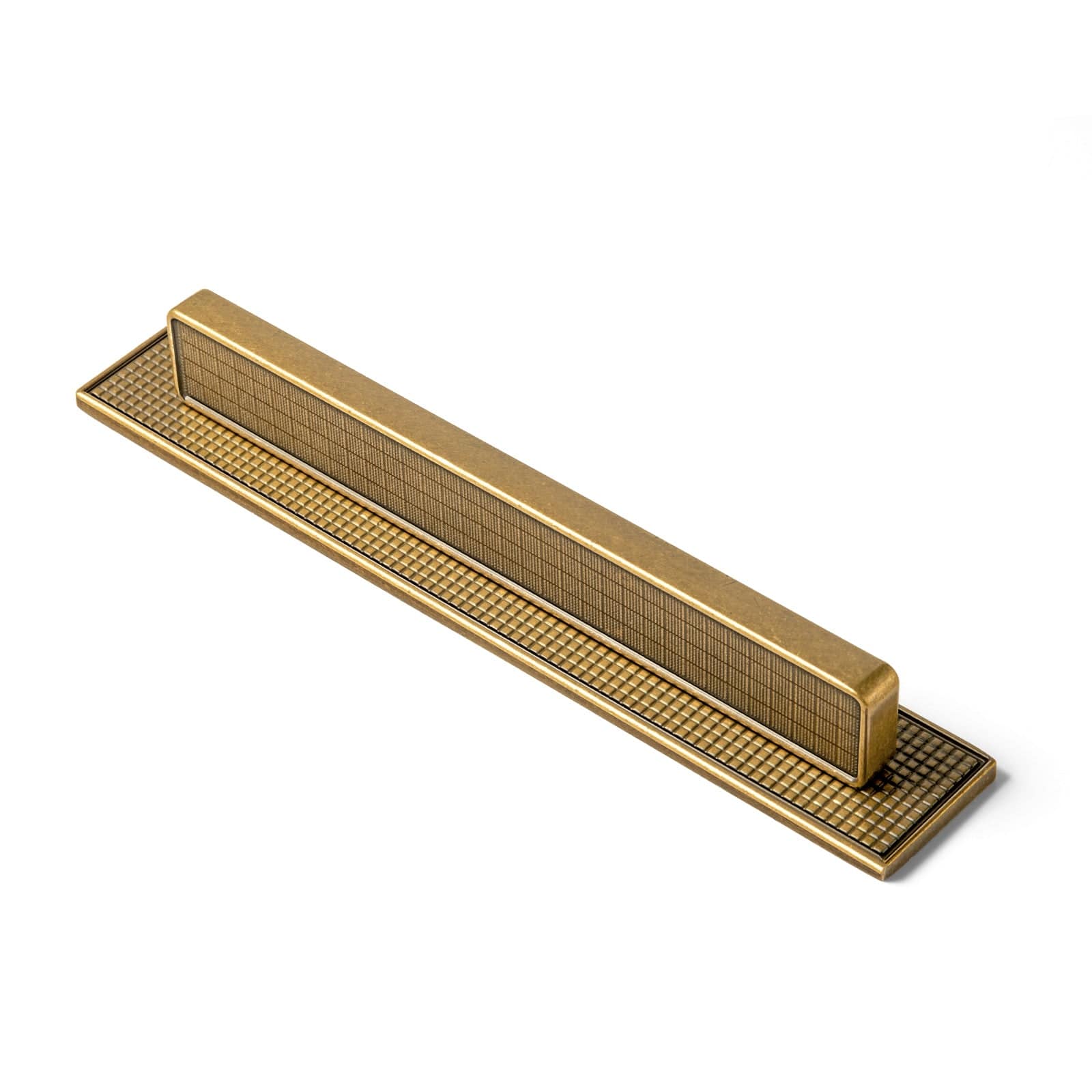 Goo-Ki Antique Brass / G017 / 5'' Hole Center 2 Pack Linear Architectural Cabinet Pull with Back Plate Textured Grid Cabinet Hardware