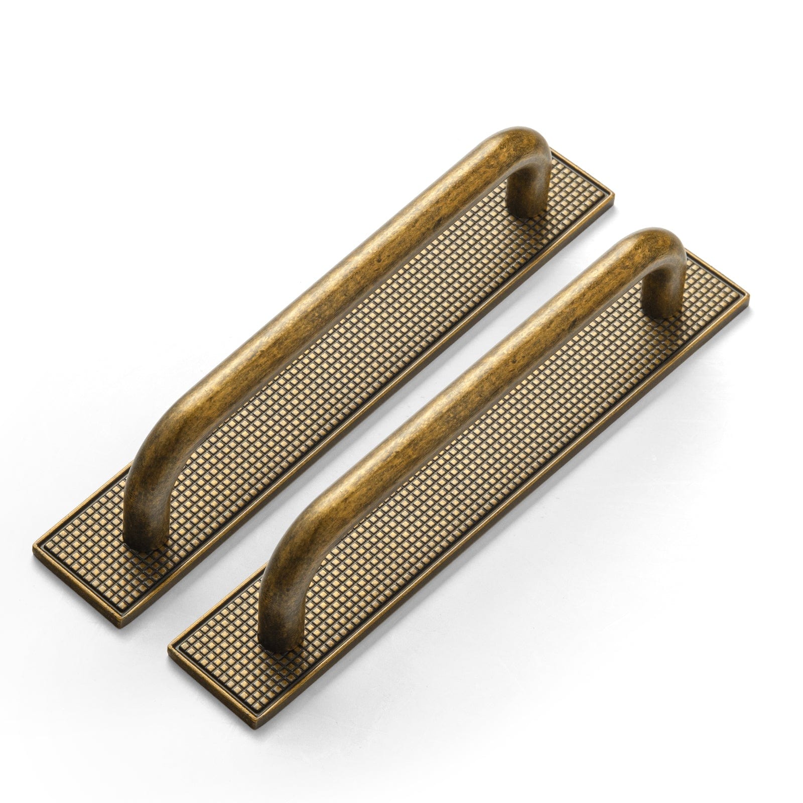 Goo-Ki Antique Brass / G017 / 5'' Hole Center 2 Pack Modern Geometric Zinc Alloy Cabinet Pulls with Back Plate Sleek Curved Sturdy Cabinet Handles