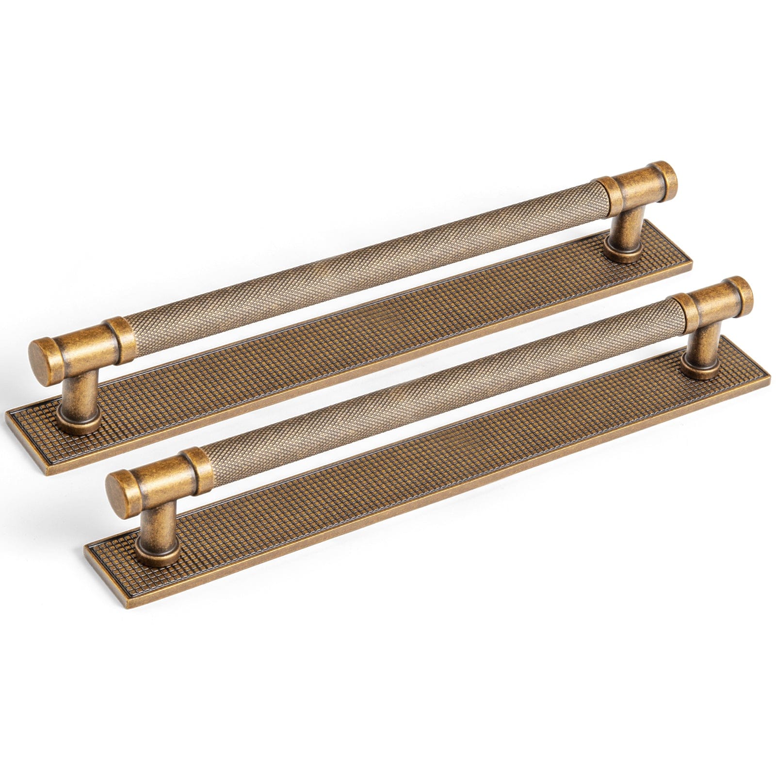 Goo-Ki Antique Brass / G017 / 7.6'' Hole Center 2 Pack Knurled Metal Alloy Vintage Bronze Bar Pull with Back Plate Kitchen Hardware