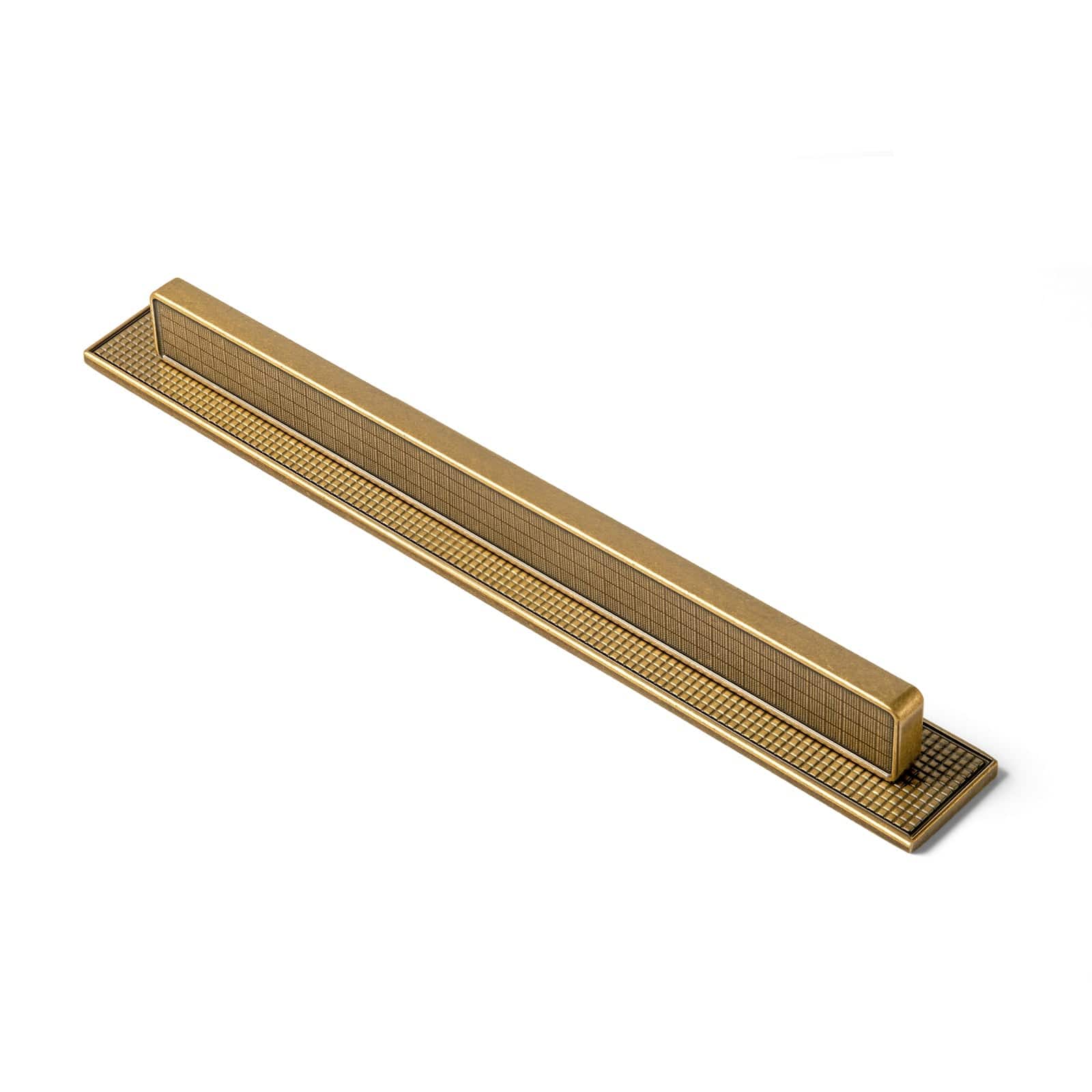 Goo-Ki Antique Brass / G017 / 7.6'' Hole Center 2 Pack Linear Architectural Cabinet Pull with Back Plate Textured Grid Cabinet Hardware
