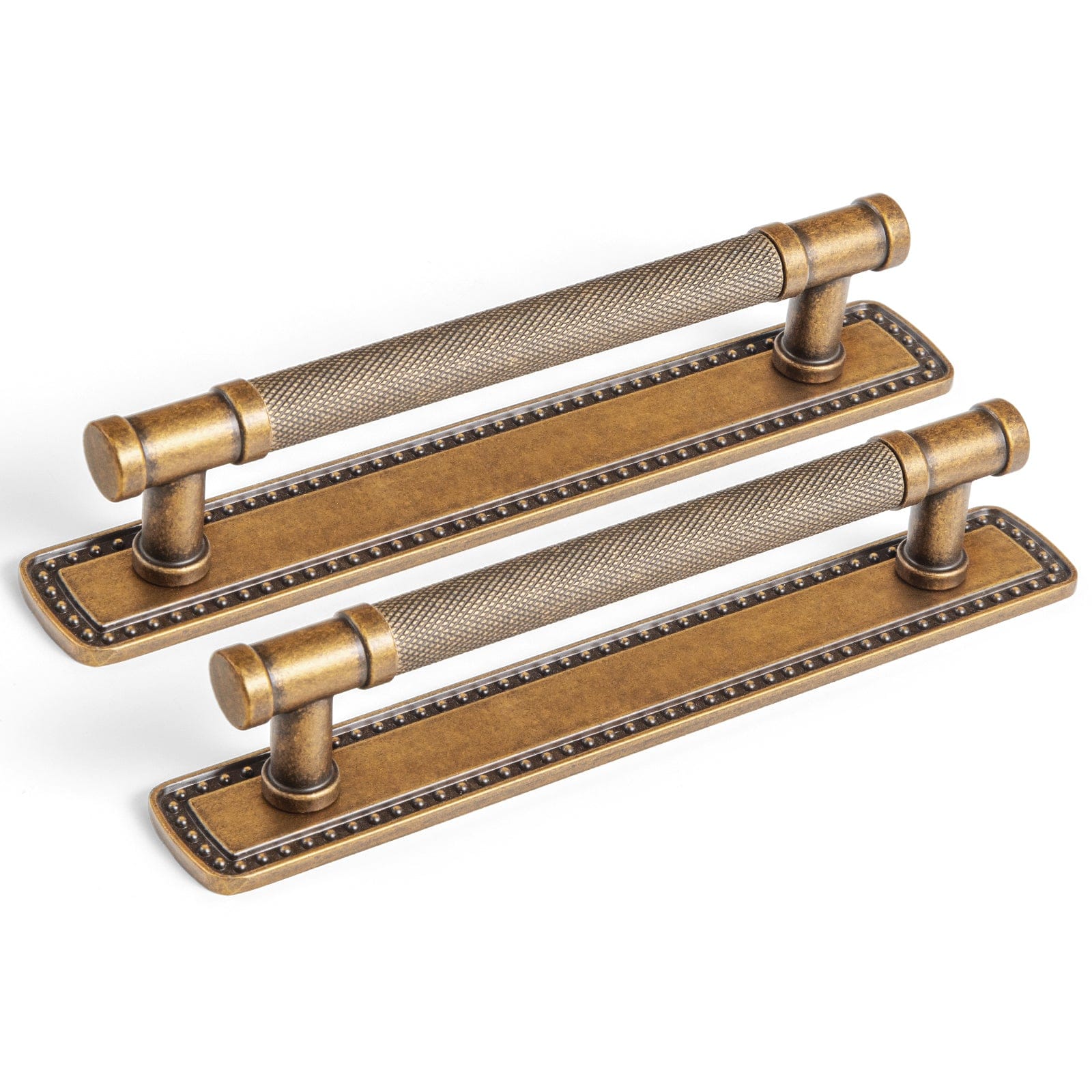 Goo-Ki Antique Brass / G018 / 5'' Hole Center 2 Pack Knurled Metal Alloy Vintage Bronze Bar Pull with Back Plate Kitchen Hardware