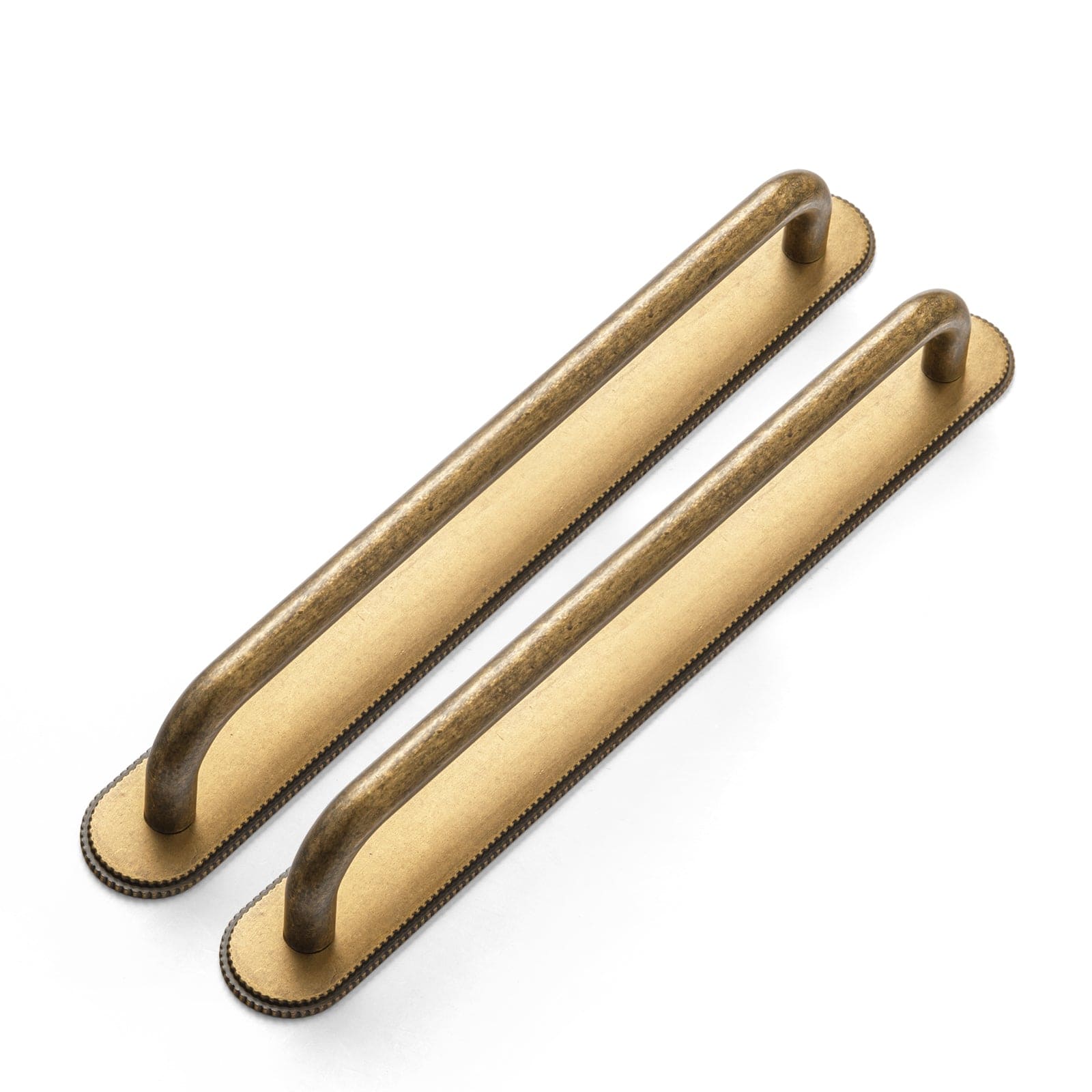 Goo-Ki Antique Brass / G019 / 7.6'' Hole Center 2 Pack Modern Geometric Zinc Alloy Cabinet Pulls with Back Plate Sleek Curved Sturdy Cabinet Handles