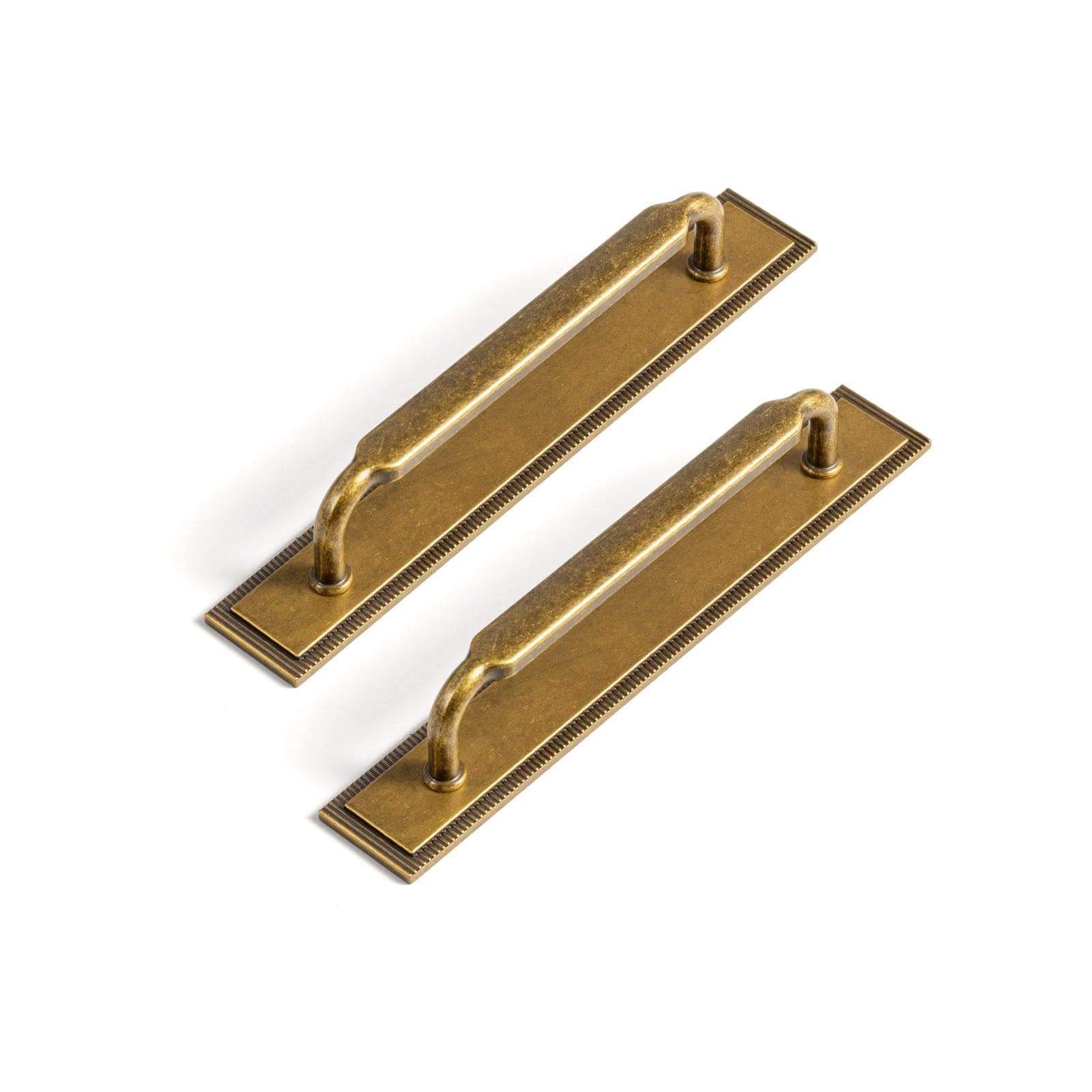 Goo-Ki Antique Brass / G022 / 5'' Hole Center 2 Pack Antique Brass Cabinet Pulls with Back Plate Zinc Alloy Drawer Handle with Long Back Plate