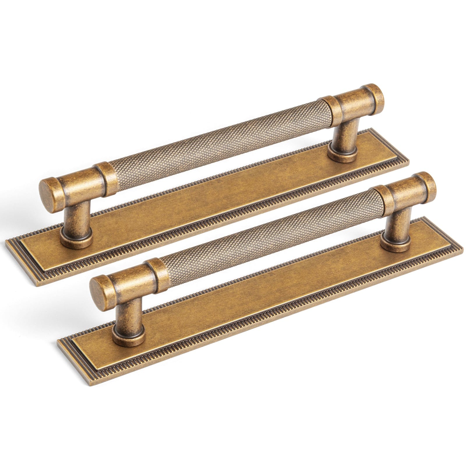 Goo-Ki Antique Brass / G022 / 5'' Hole Center 2 Pack Knurled Metal Alloy Vintage Bronze Bar Pull with Back Plate Kitchen Hardware
