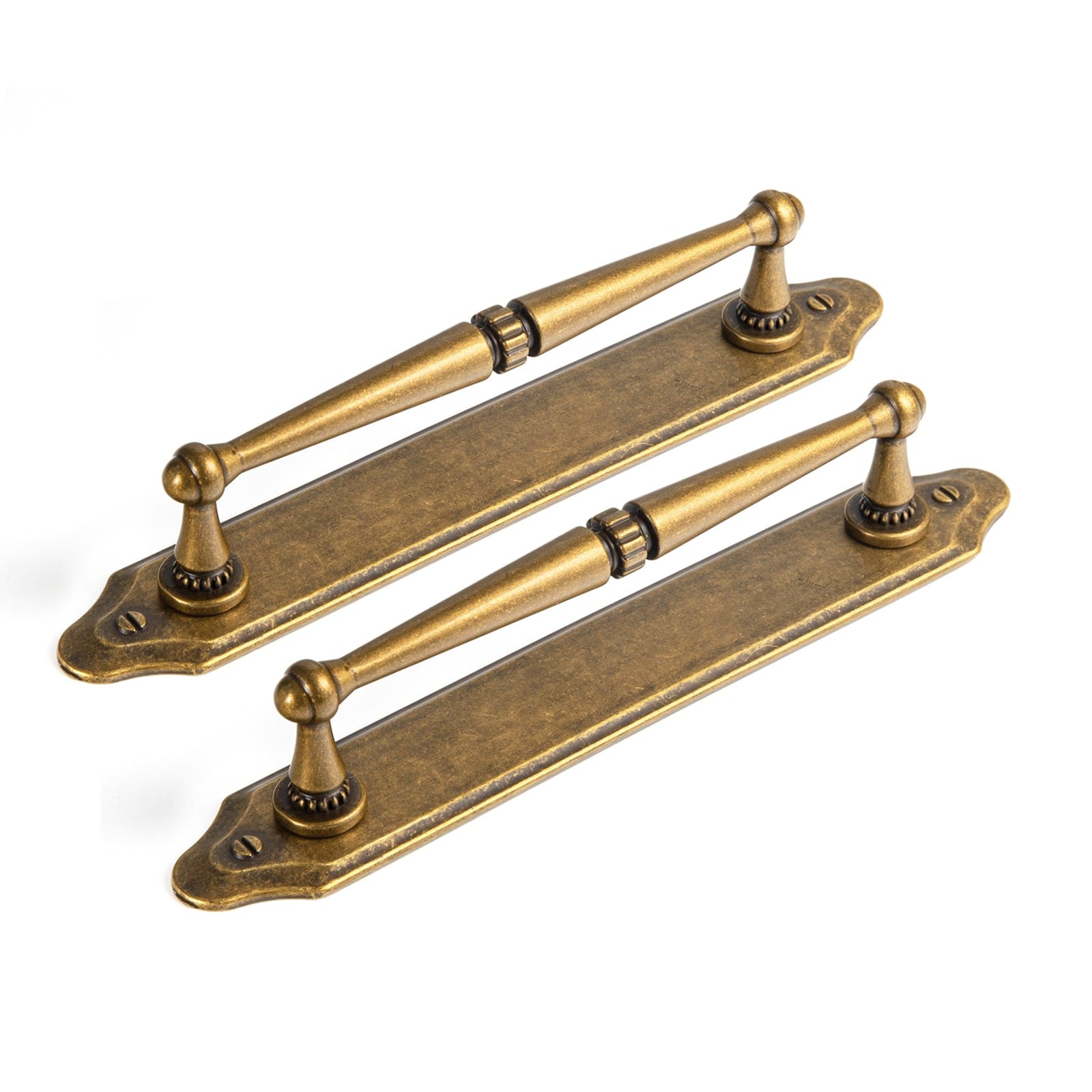 Goo-Ki Antique Brass / G023 / 5'' Hole Center 2 Pack Ornate Vintage Brass Drawer Pulls - Classic Cabinet Handles with Decorative Back Plates