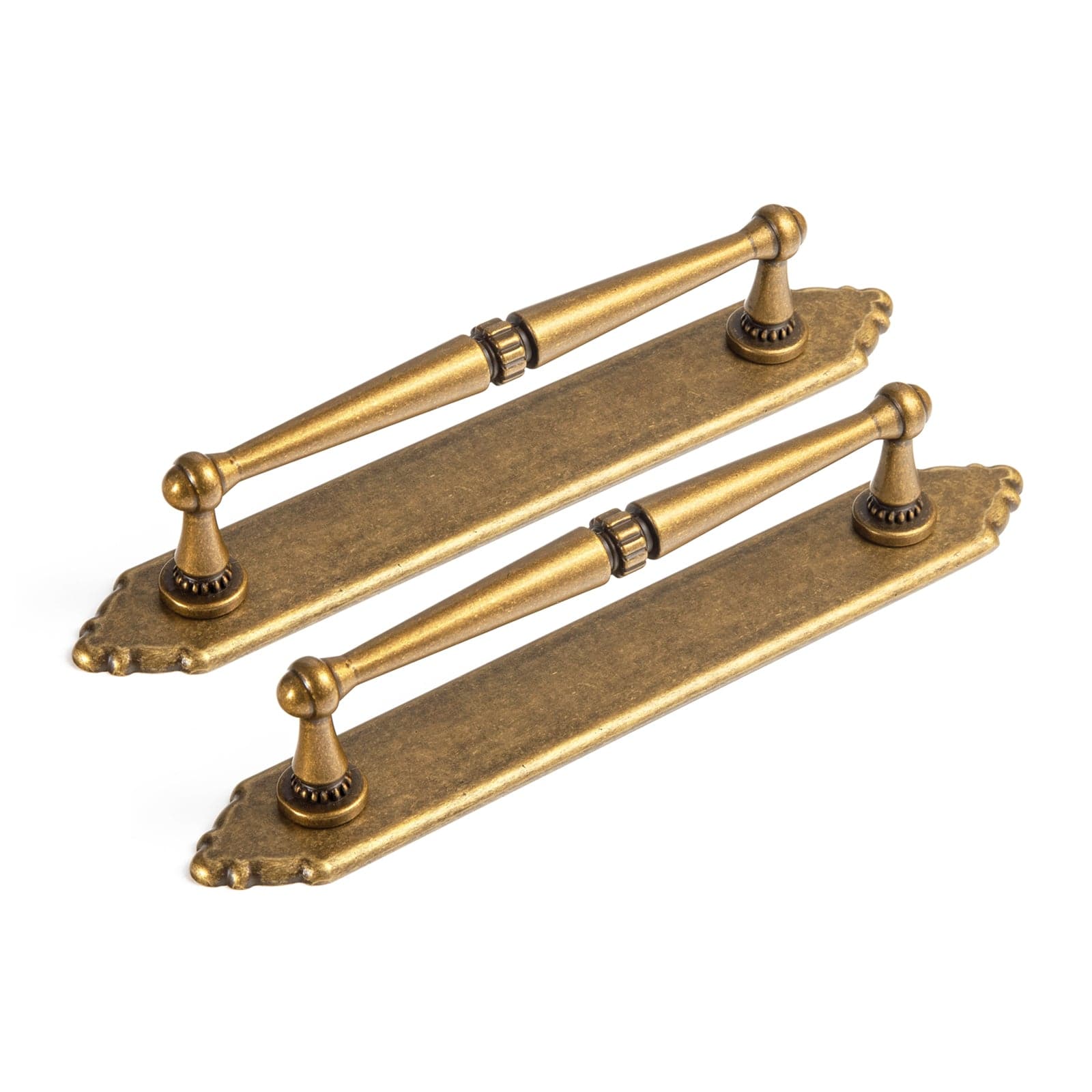 Goo-Ki Antique Brass / G024 / 5'' Hole Center 2 Pack Ornate Vintage Brass Drawer Pulls - Classic Cabinet Handles with Decorative Back Plates