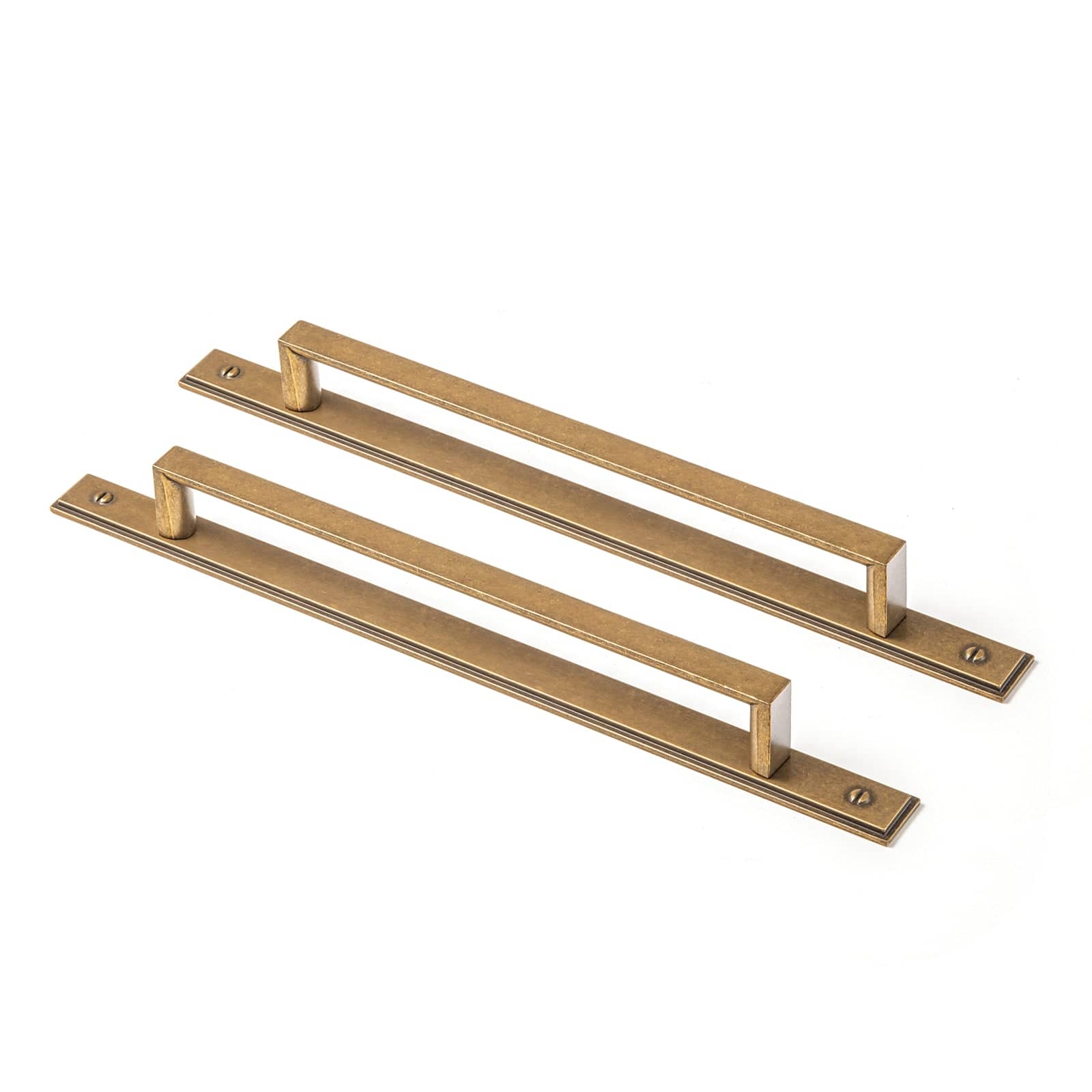 Goo-Ki Antique Brass / G026 / 7.6'' Hole Center 2 Pack Long Cabinet Bar Pulls with Back Plates Solid Drawer Handles Set