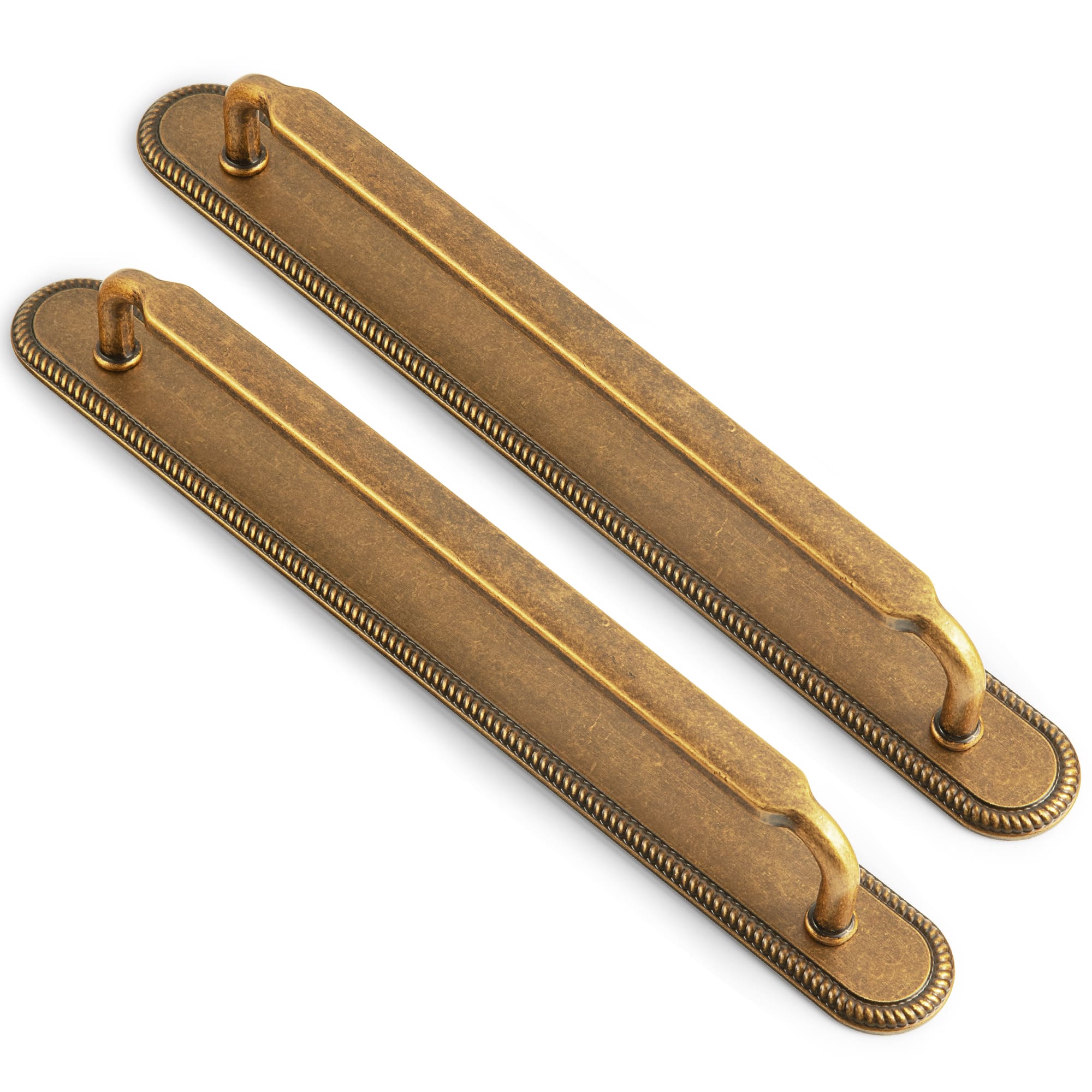 Goo-Ki Antique Brass / G027 / 7.6'' Hole Center 2 Pack Antique Brass Cabinet Pulls with Back Plate Zinc Alloy Drawer Handle with Long Back Plate