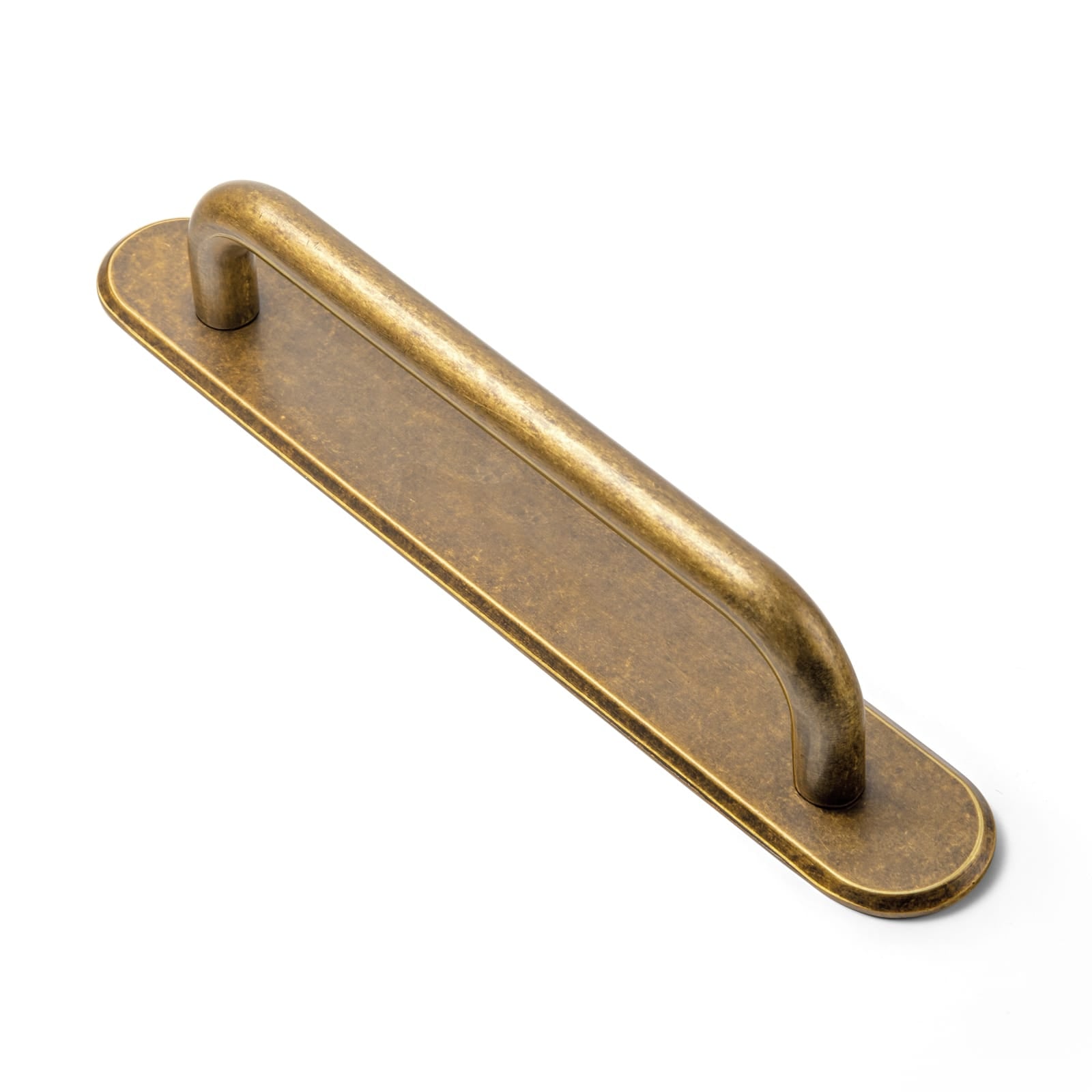 Goo-Ki Antique Brass / G028 / 5'' Hole Center 2 Pack Modern Geometric Zinc Alloy Cabinet Pulls with Back Plate Sleek Curved Sturdy Cabinet Handles