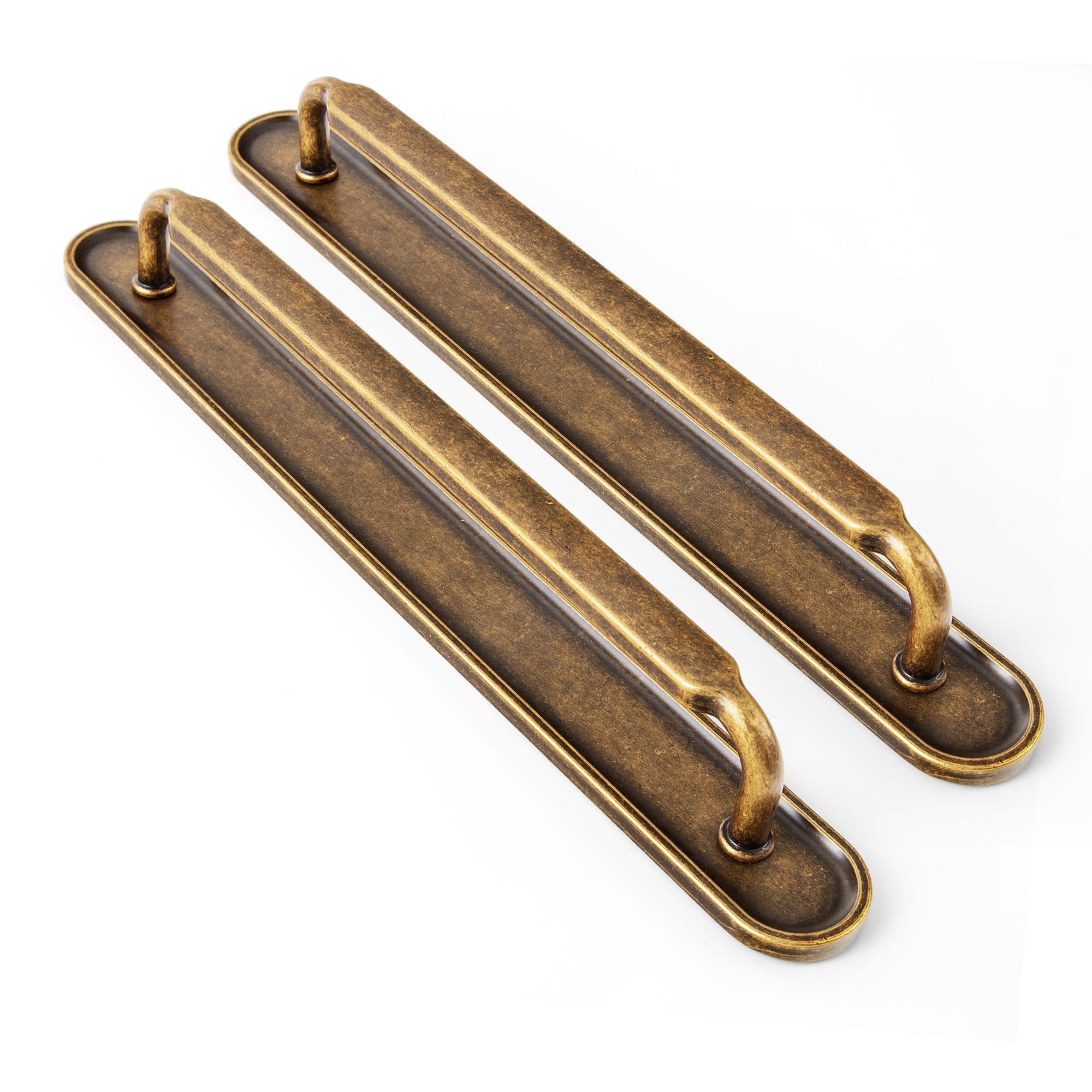 Goo-Ki Antique Brass / G033 / 7.6'' Hole Center 2 Pack Antique Brass Cabinet Pulls with Back Plate Zinc Alloy Drawer Handle with Long Back Plate