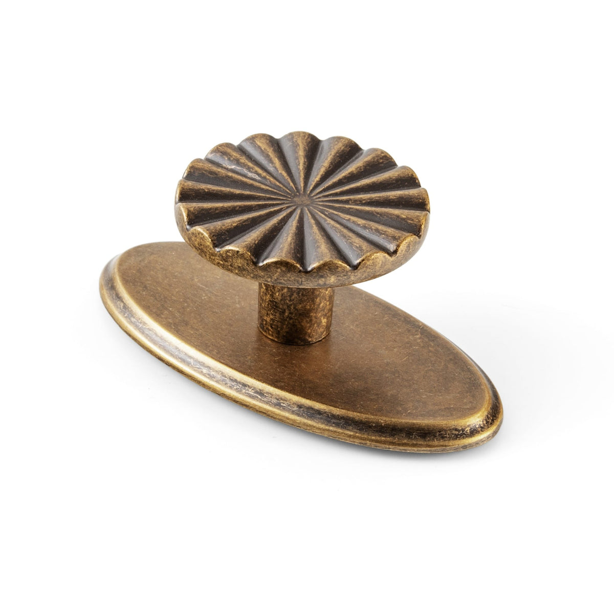 Goo-Ki Antique Brass / G036 / 6 Pack Vintage Sunburst Zinc Alloy Drawer Knob, Ornate Fluted Cabinet Knob with Multiple Backplate Styles