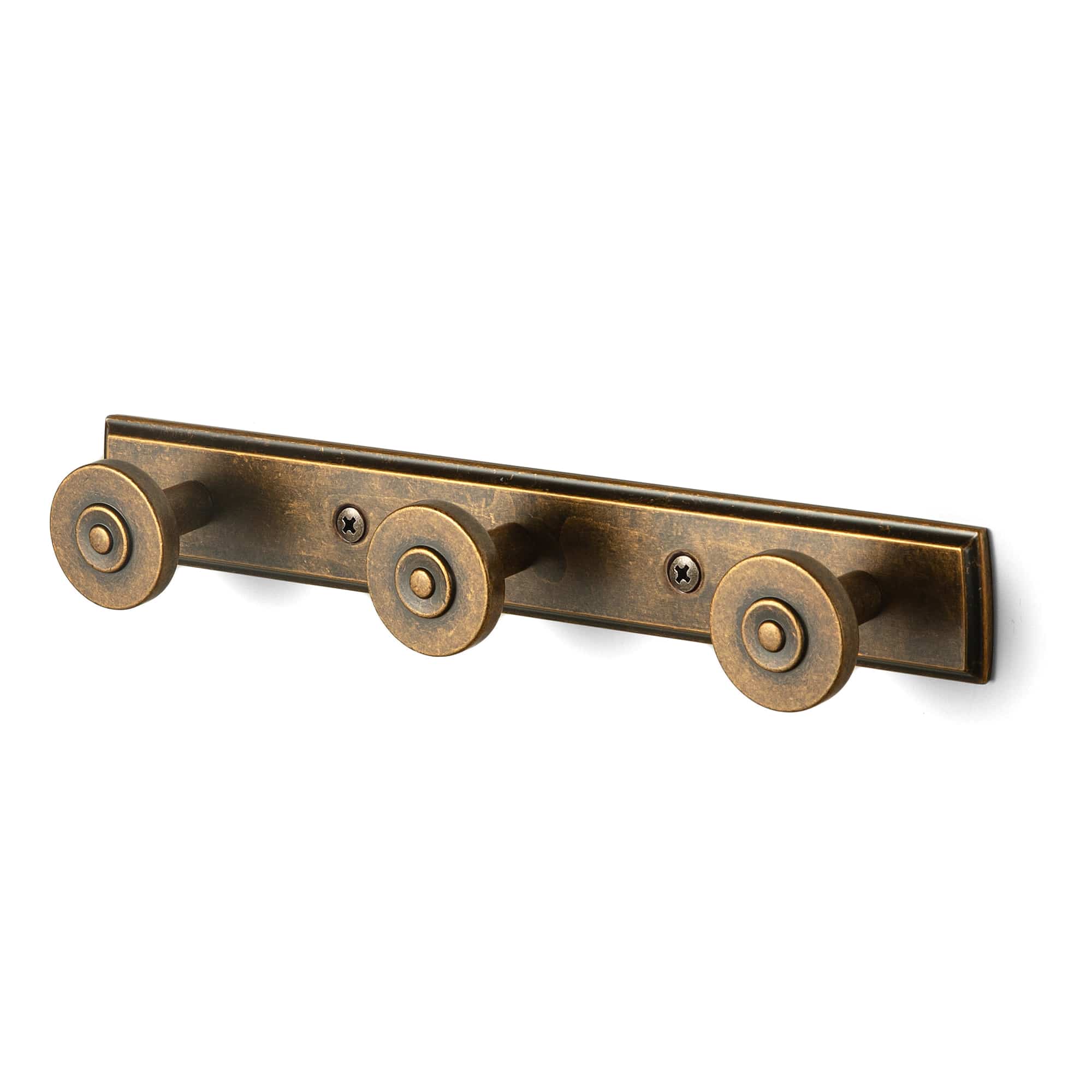 Goo-Ki Antique Brass / H011 / 3 Zinc Alloy Wall-Mounted Coat Hooks Decorative Multi-Hook Rail with Round Knobs Heavy-Duty Hanger Rail for Entryway, Bathroom & Bedroom