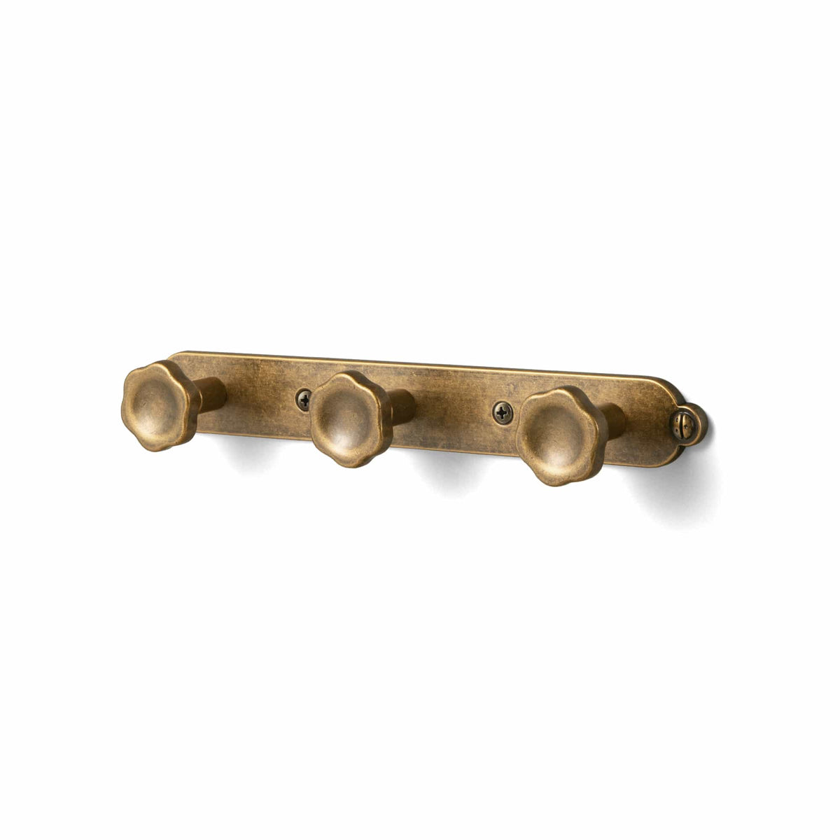 Goo-Ki Antique Brass / H013 / 3 Wall Mounted Zinc Alloy Floral Knob Coat Hook Rack, Decorative Robe Hook Rail for Home Storage & Decor