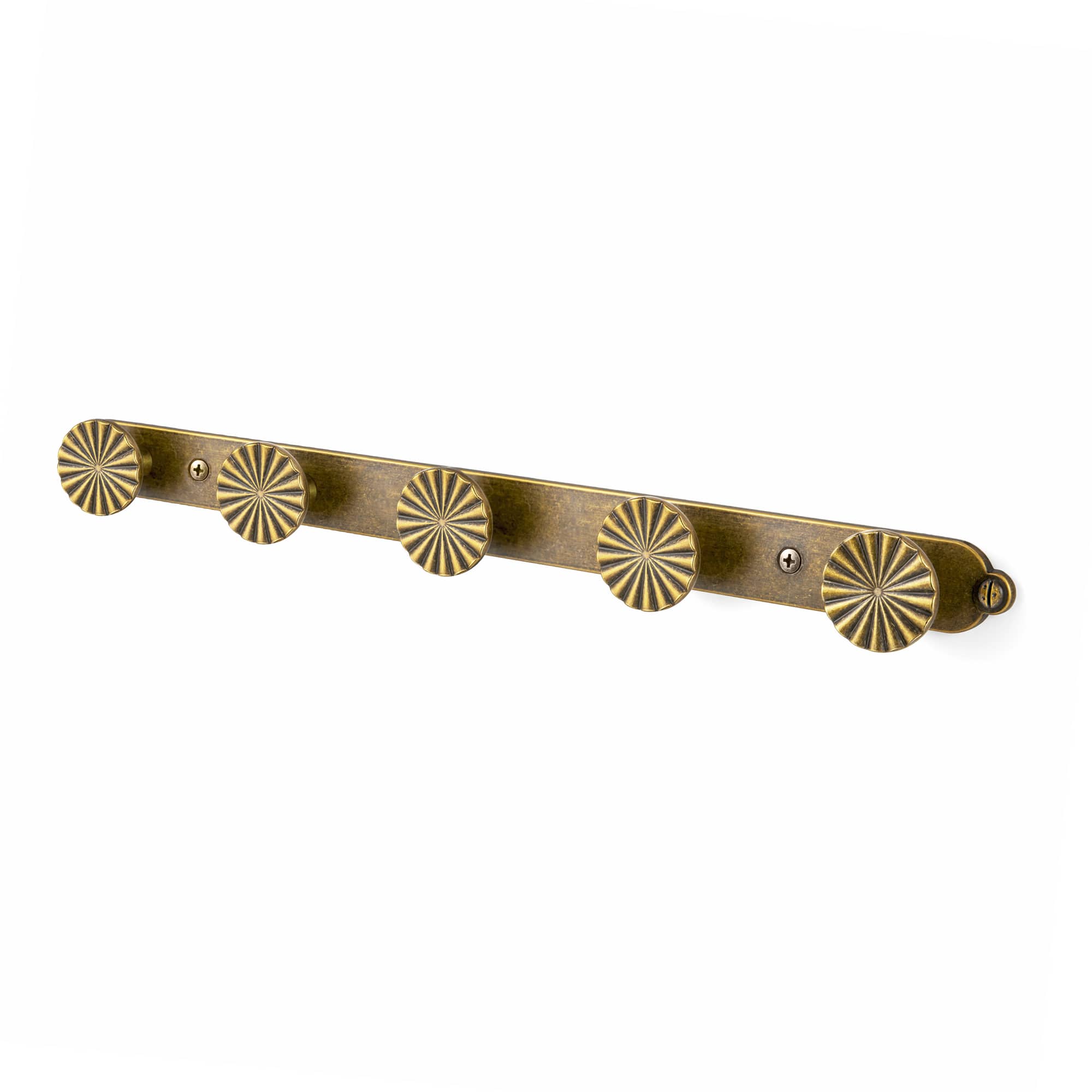 Goo-Ki Antique Brass / H013 / 5 Zinc Alloy Coat Hook Bar with Ornate Radiating Sunburst Knobs, Wall Mounted Robe Hanger for Entryway, Bathroom & Closet