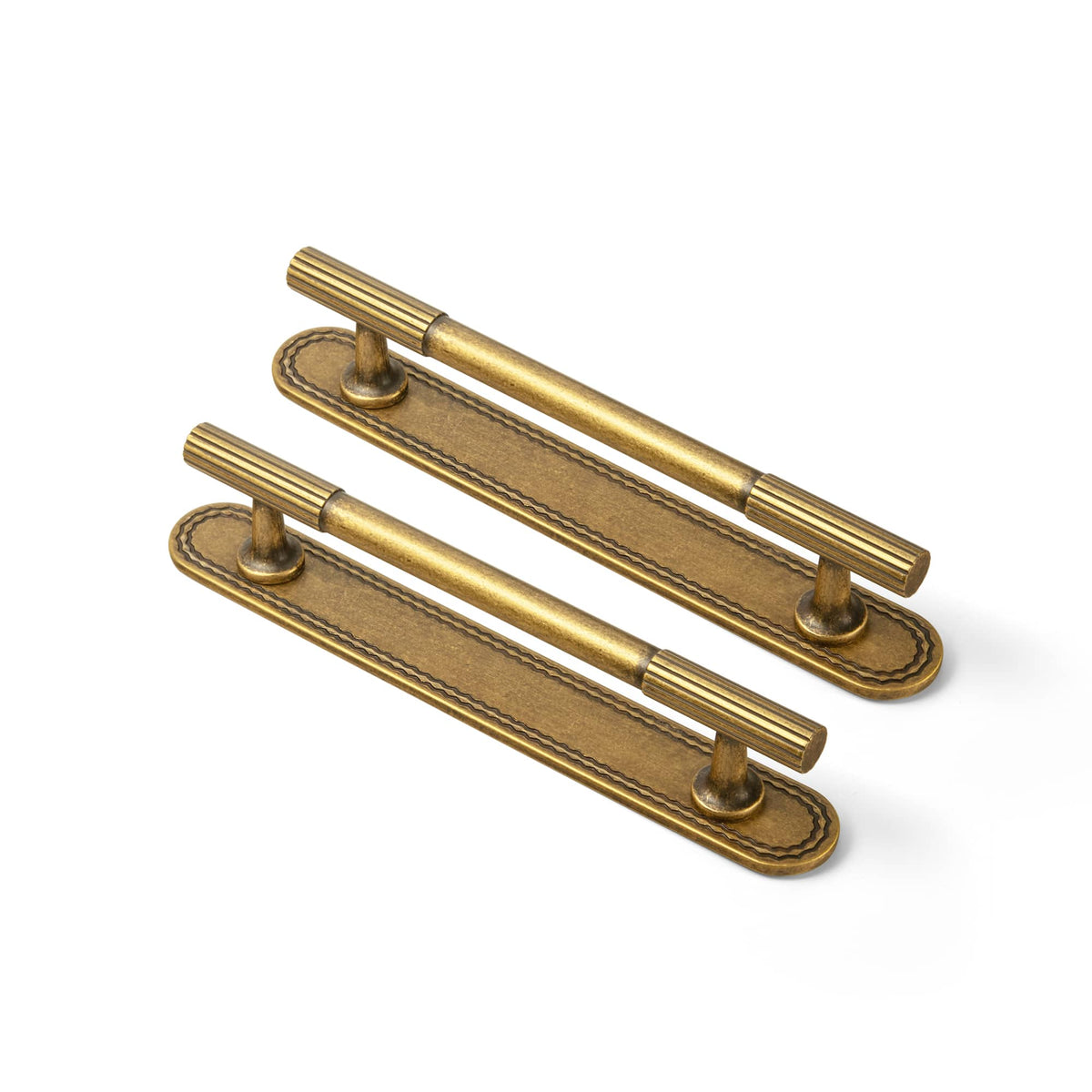 Goo-Ki Antique Brass / J / 5'' Hole Center 2 Pack Striped Cabinet Pull Retro Brass Cabinet Handles Knobs with Back Plate