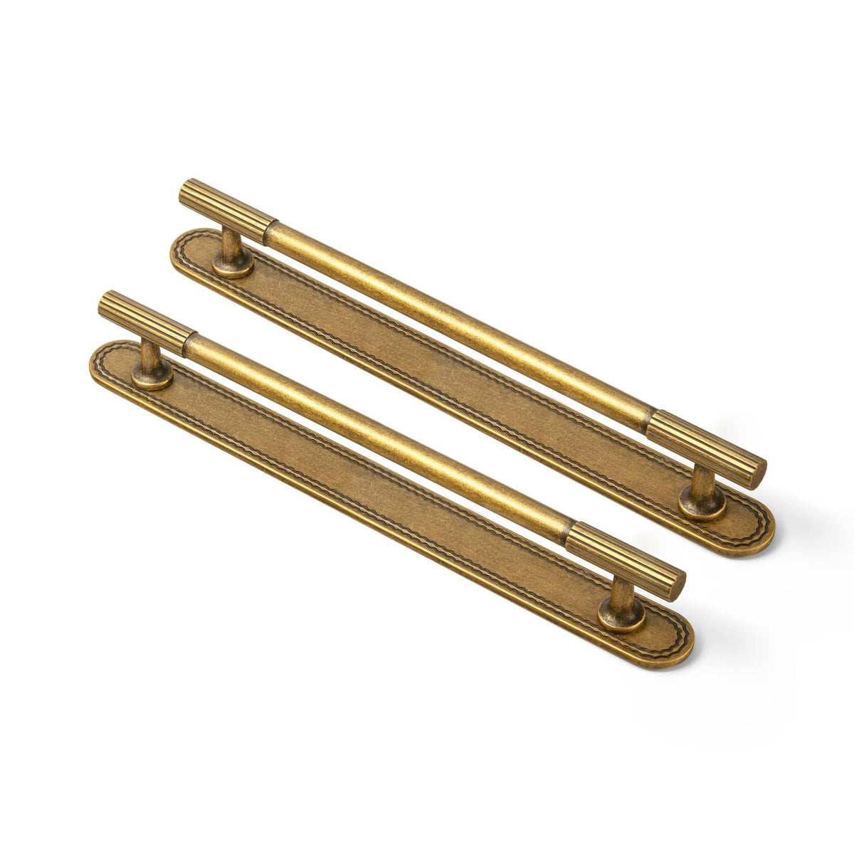 Goo-Ki Antique Brass / J / 7.6'' Hole Center 2 Pack Striped Cabinet Pull Retro Brass Cabinet Handles Knobs with Back Plate