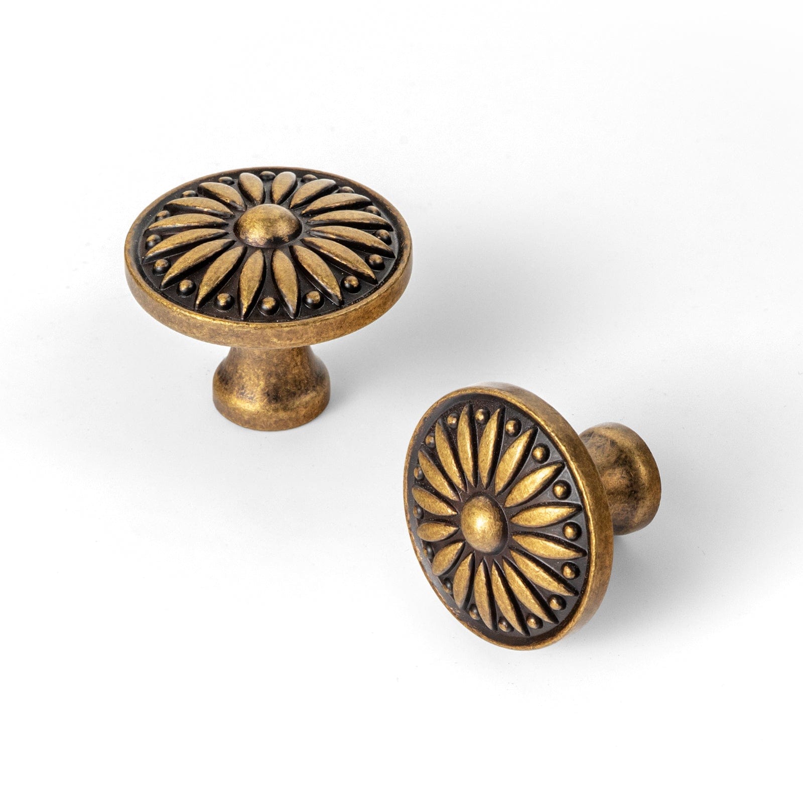 Goo-Ki Antique Brass / Knob / 6 Pack Vintage Sunburst Cabinet Knobs Ornate Floral Design with Distressed Finish Kitchen Drawer Knobs