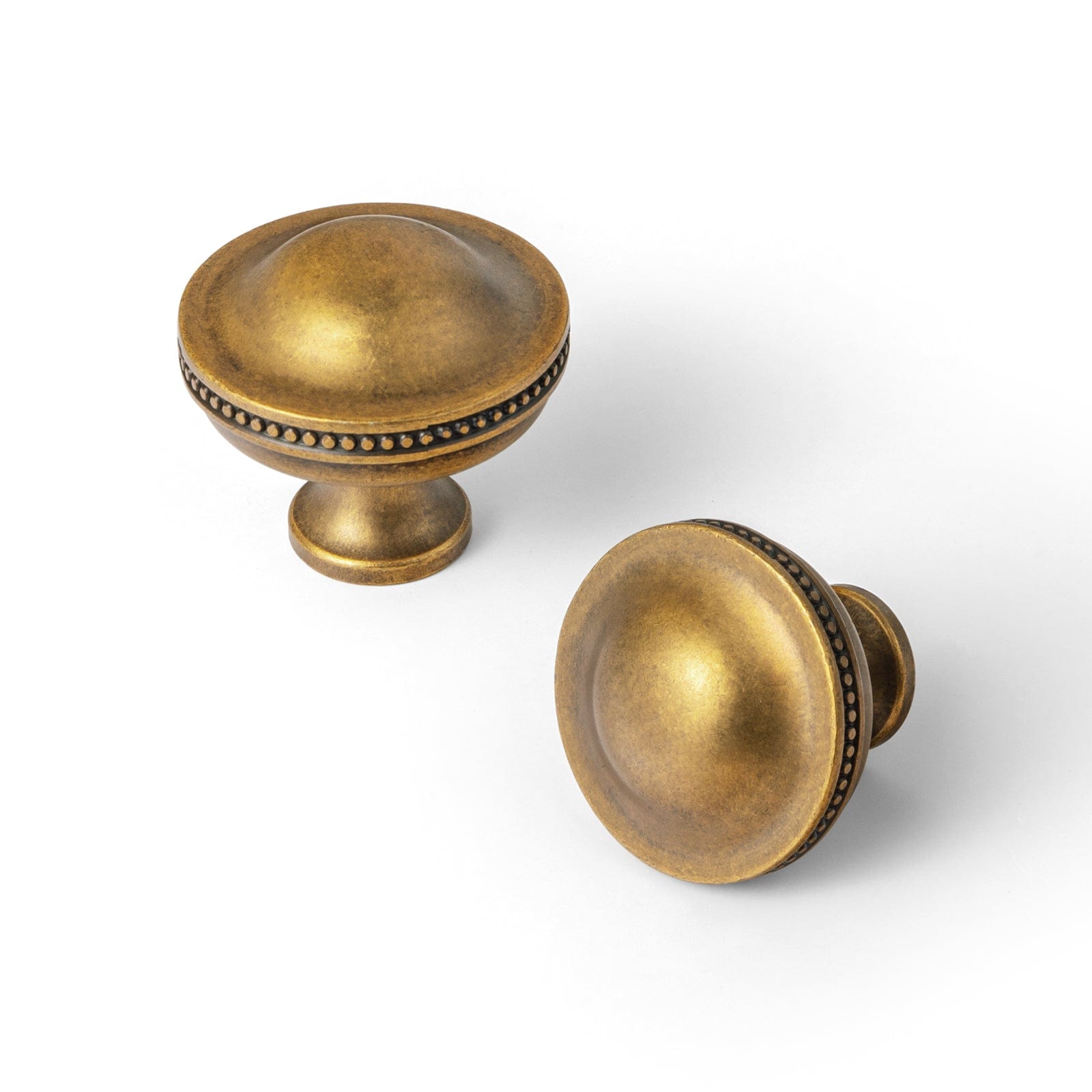Goo-Ki Antique Brass / Knob Plus / 6 Pack Classic Antique Brass Cabinet Knobs with Beaded Edge Elegant Dome Drawer Knobs