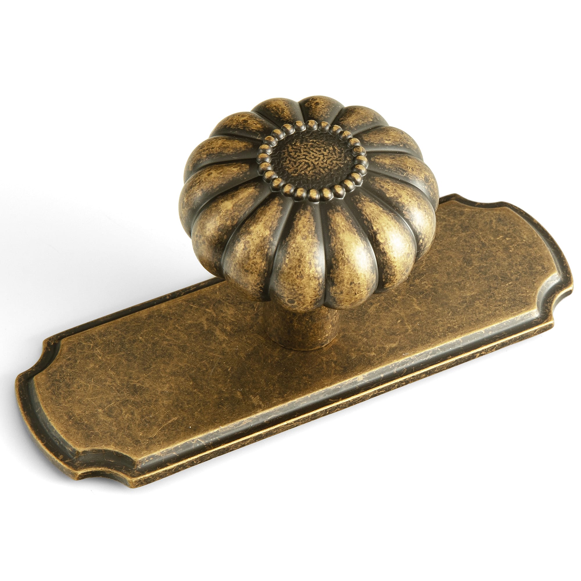 Goo-Ki Antique Brass / Knob Plus with Back Plate 23293 / 6 Pack Pumpkin Shape Vintage Cabinet Knobs 1.25 Inch Diameter Drawer Knobs
