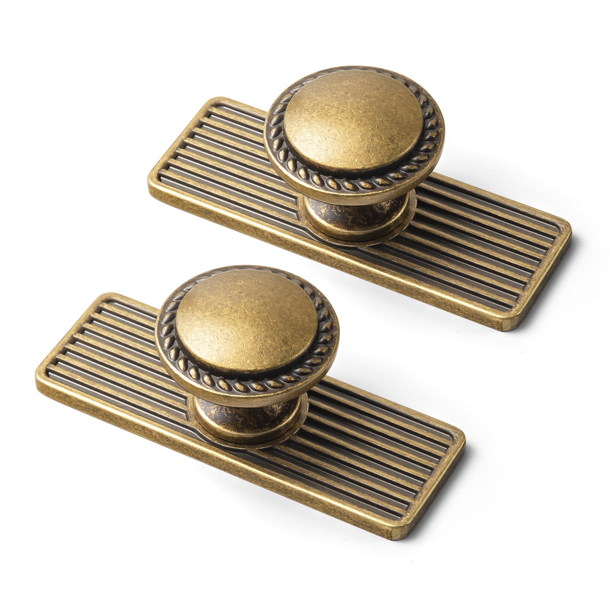 Goo-Ki Antique Brass / Knob with Back Plate G / 6 Pack Classic Round Design Cabinet Knobs with Wheatear Border for Kitchen Drawers