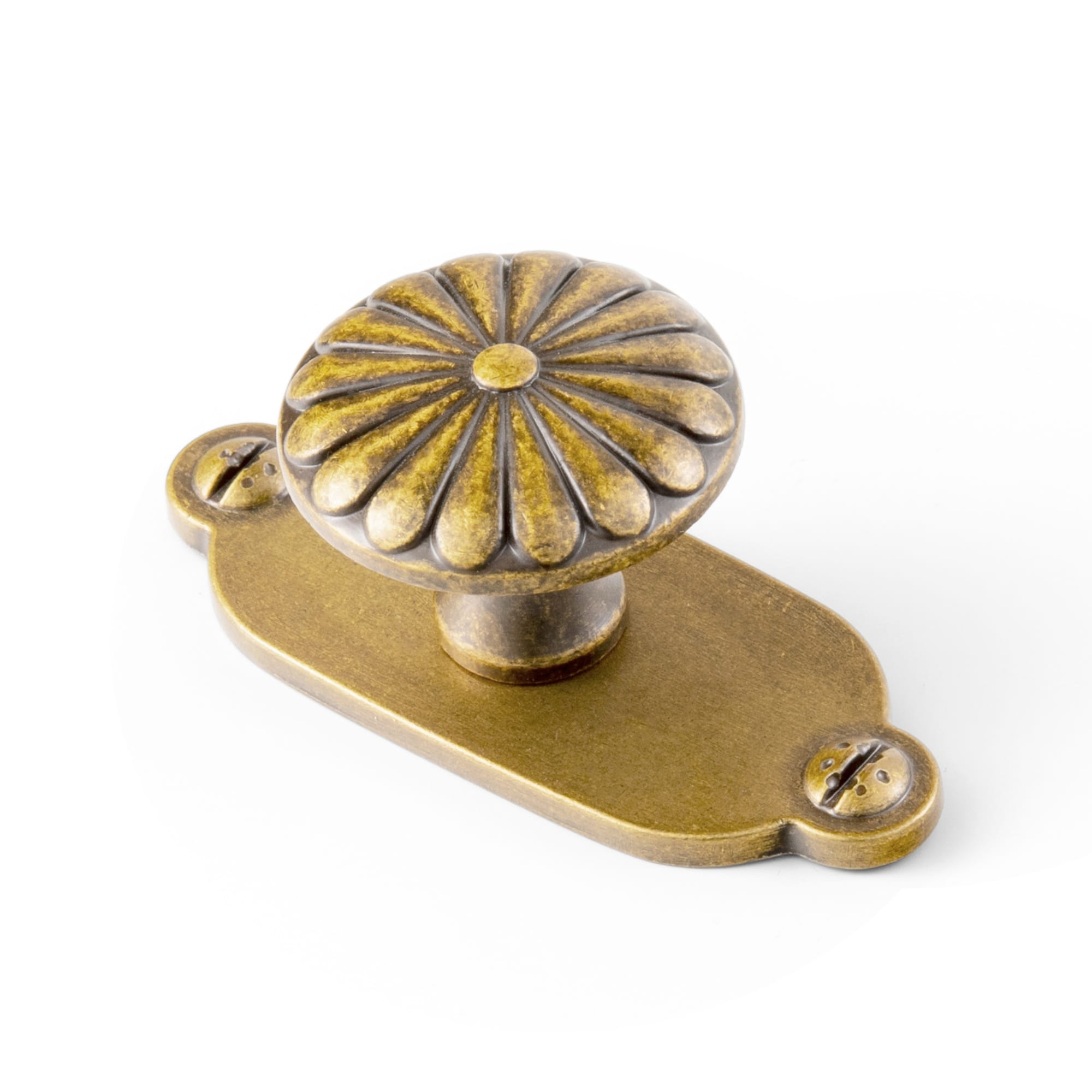 Goo-Ki Antique Brass / Knob with Back Plate G013 / 6 Pack Chrysanthemum Pattern Embossed Cabinet Knobs Distressed Zinc Alloy Furniture Hardware