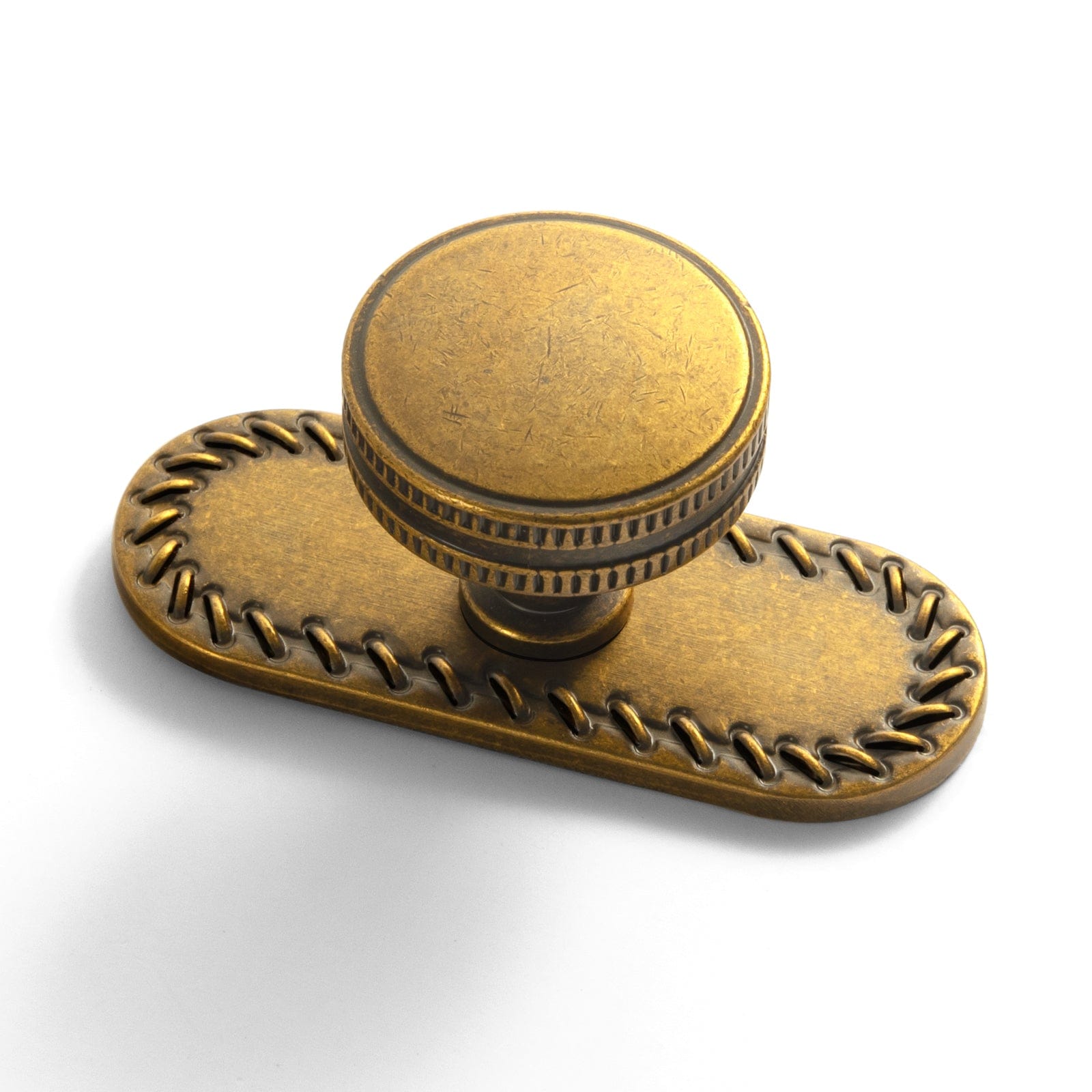 Goo-Ki Antique Brass / Knob with Back Plate G016 / 6 Pack Distinctive Artistic Engravings Single Hole Round Cabinet Knob Retro Flair Kitchen Hardware