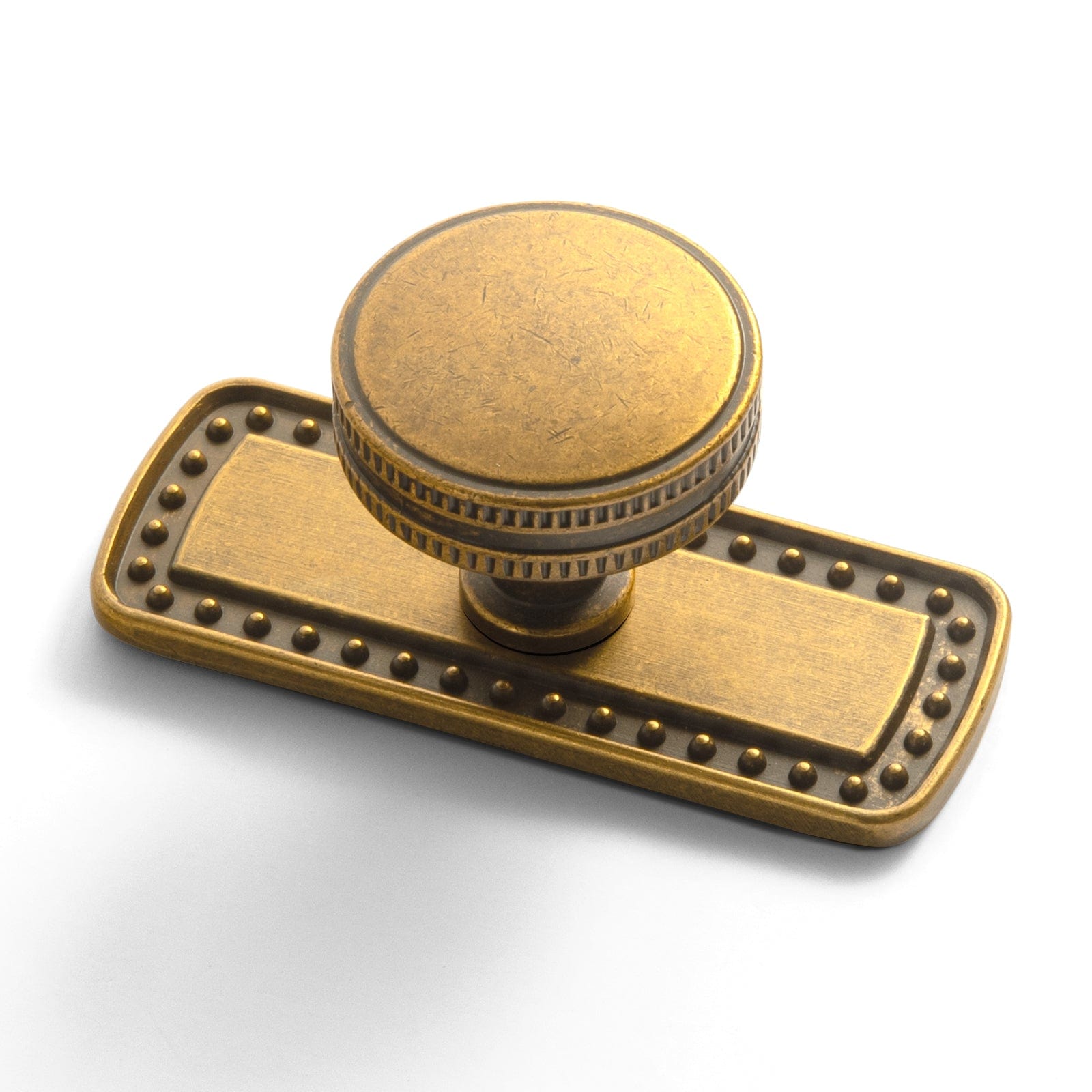 Goo-Ki Antique Brass / Knob with Back Plate G018 / 6 Pack Distinctive Artistic Engravings Single Hole Round Cabinet Knob Retro Flair Kitchen Hardware