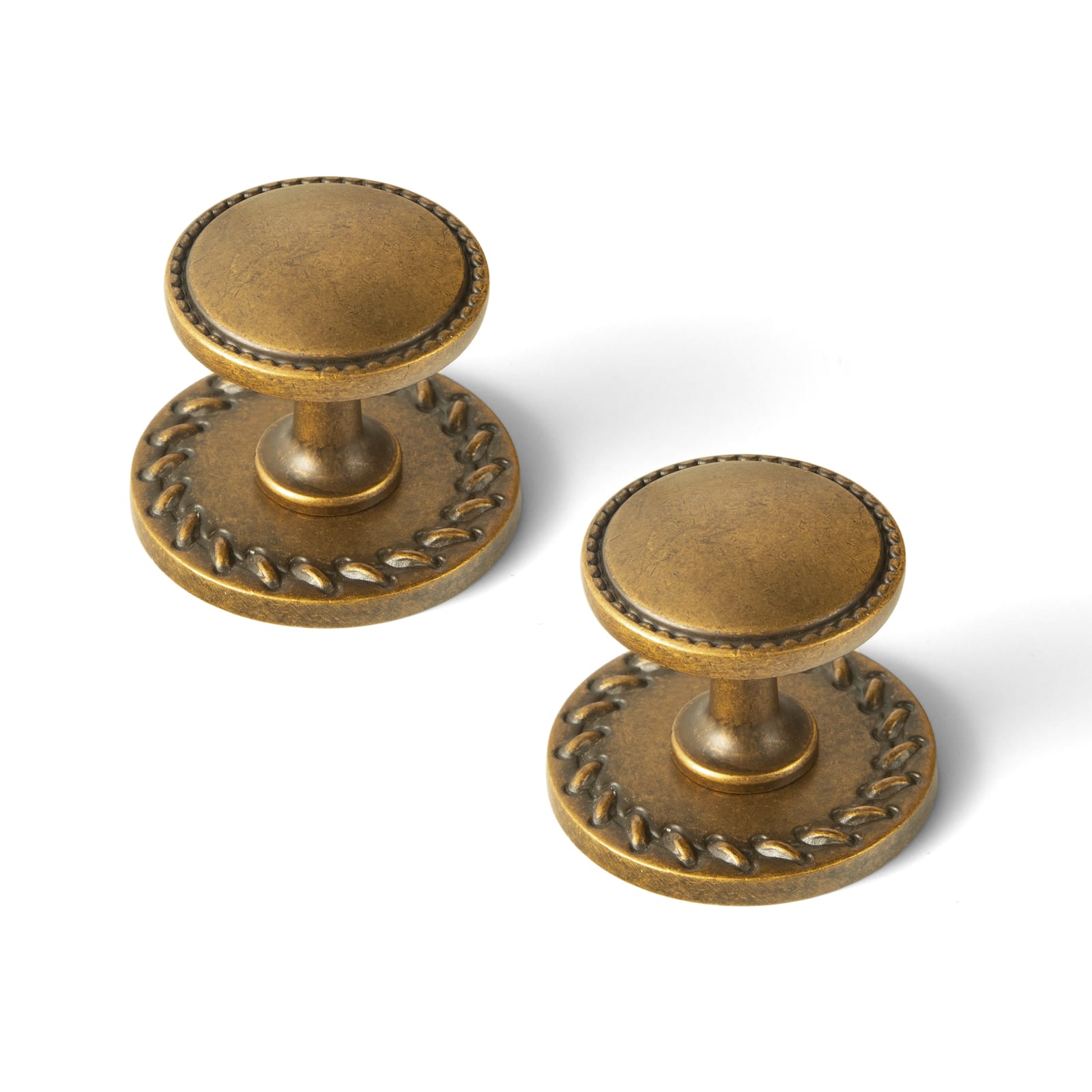 Goo-Ki Antique Brass / Knob with Back Plate Round G016 / 6 Pack Classic Round Design Cabinet Knobs with Toothed Rim for Kitchen Drawers