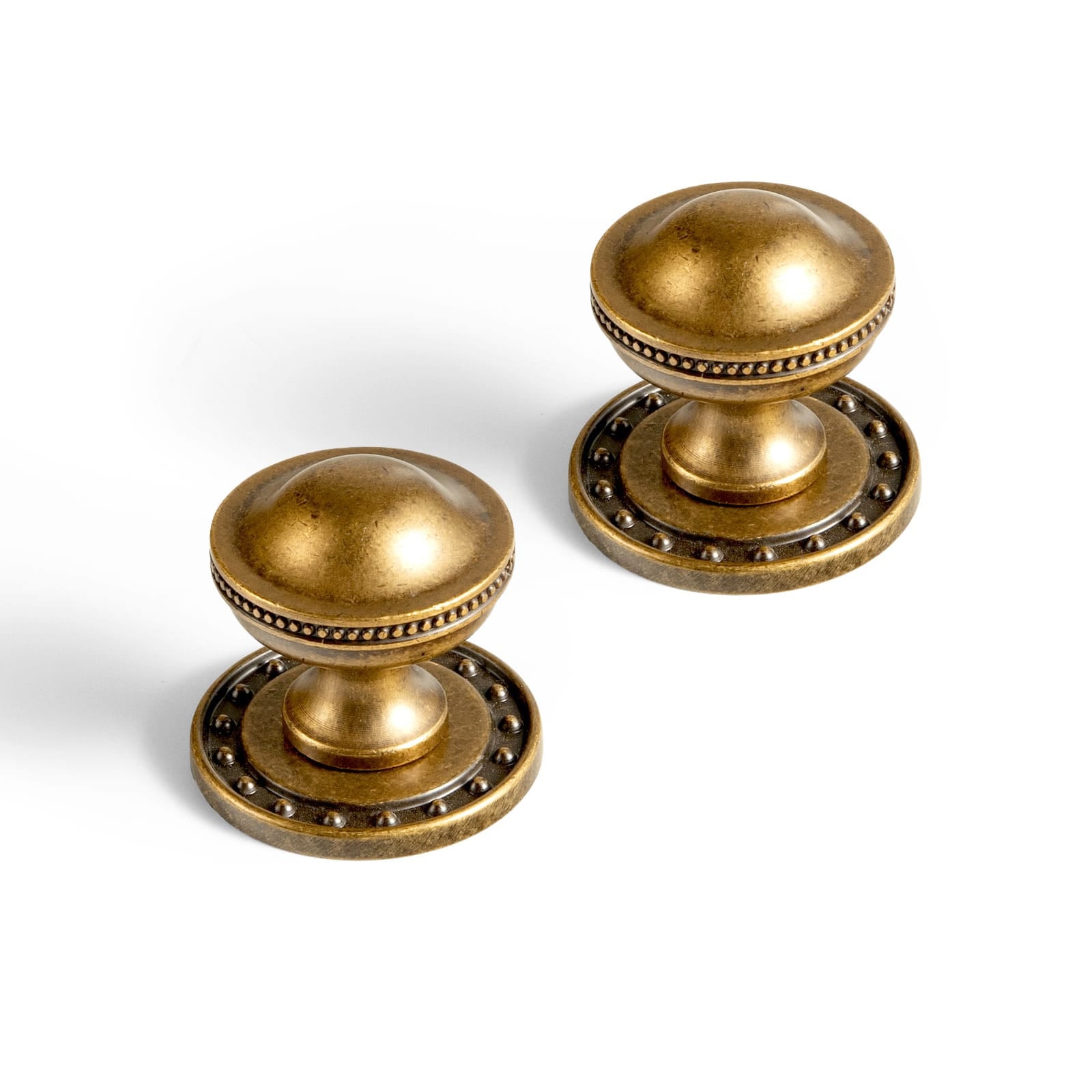 Goo-Ki Antique Brass / Knob with Back Plate Round G018 / 6 Pack Classic Antique Brass Cabinet Knobs with Beaded Edge Elegant Dome Drawer Knobs