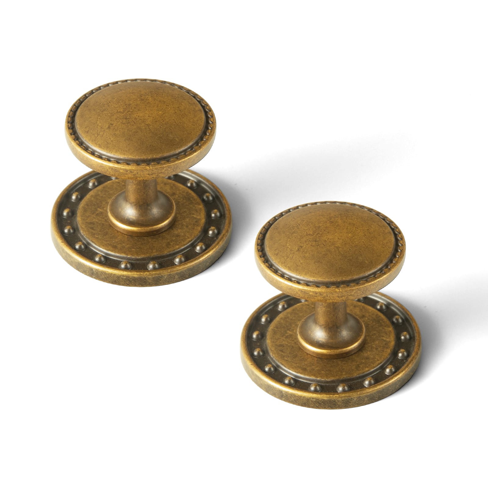 Goo-Ki Antique Brass / Knob with Back Plate Round G018 / 6 Pack Classic Round Design Cabinet Knobs with Toothed Rim for Kitchen Drawers